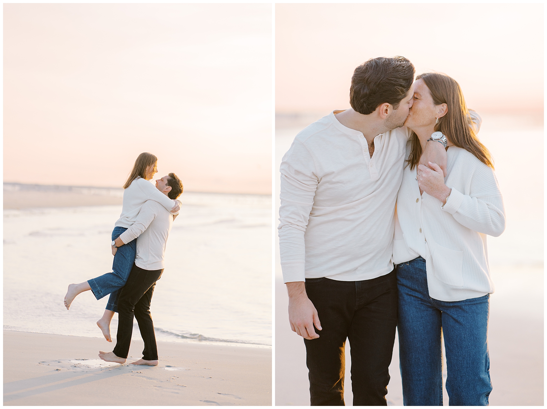 romantic Cape Cod Sunset Beach Engagement portraits
