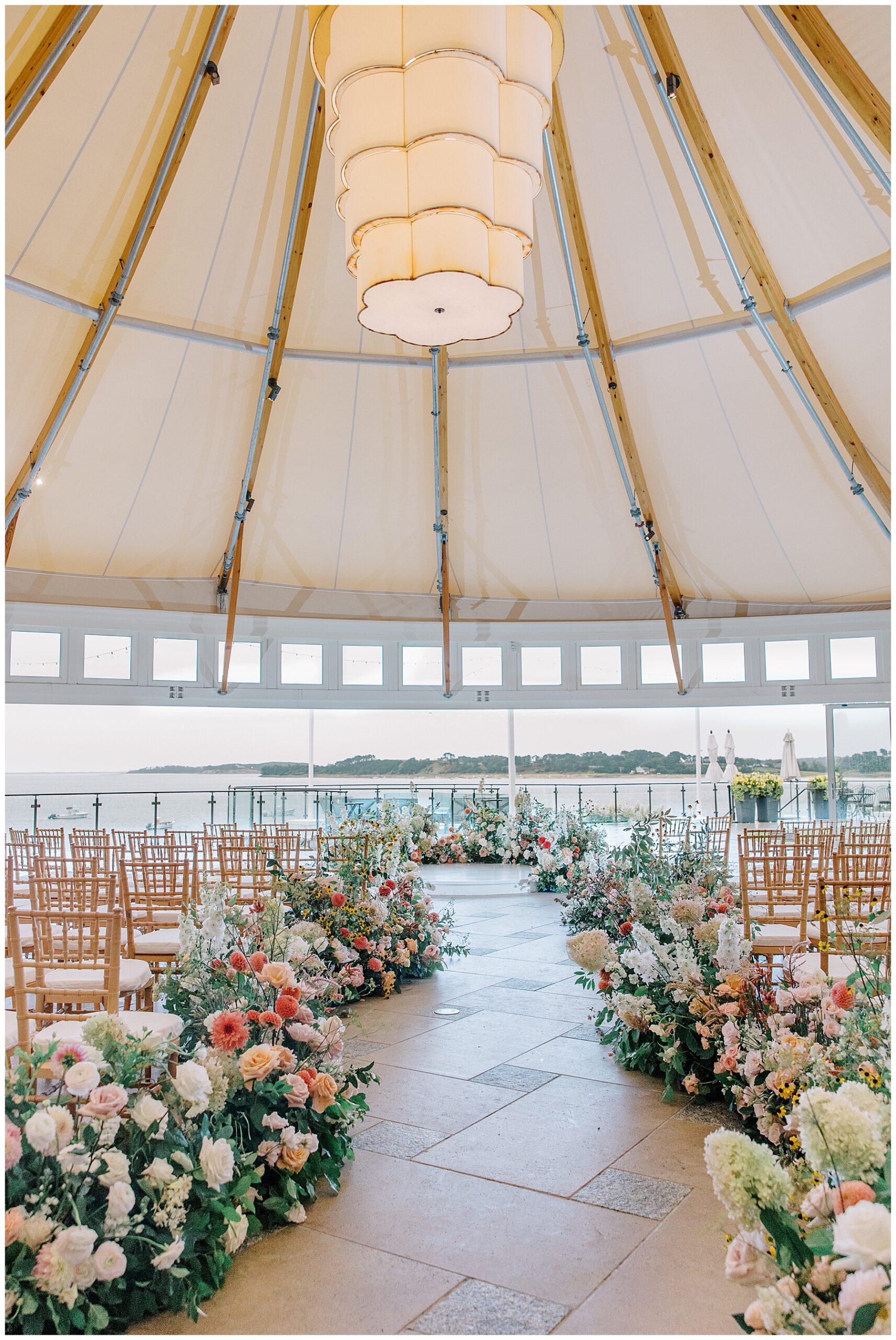 florals decorate Luxury Cape Cod Wedding at the Wequassett Resort