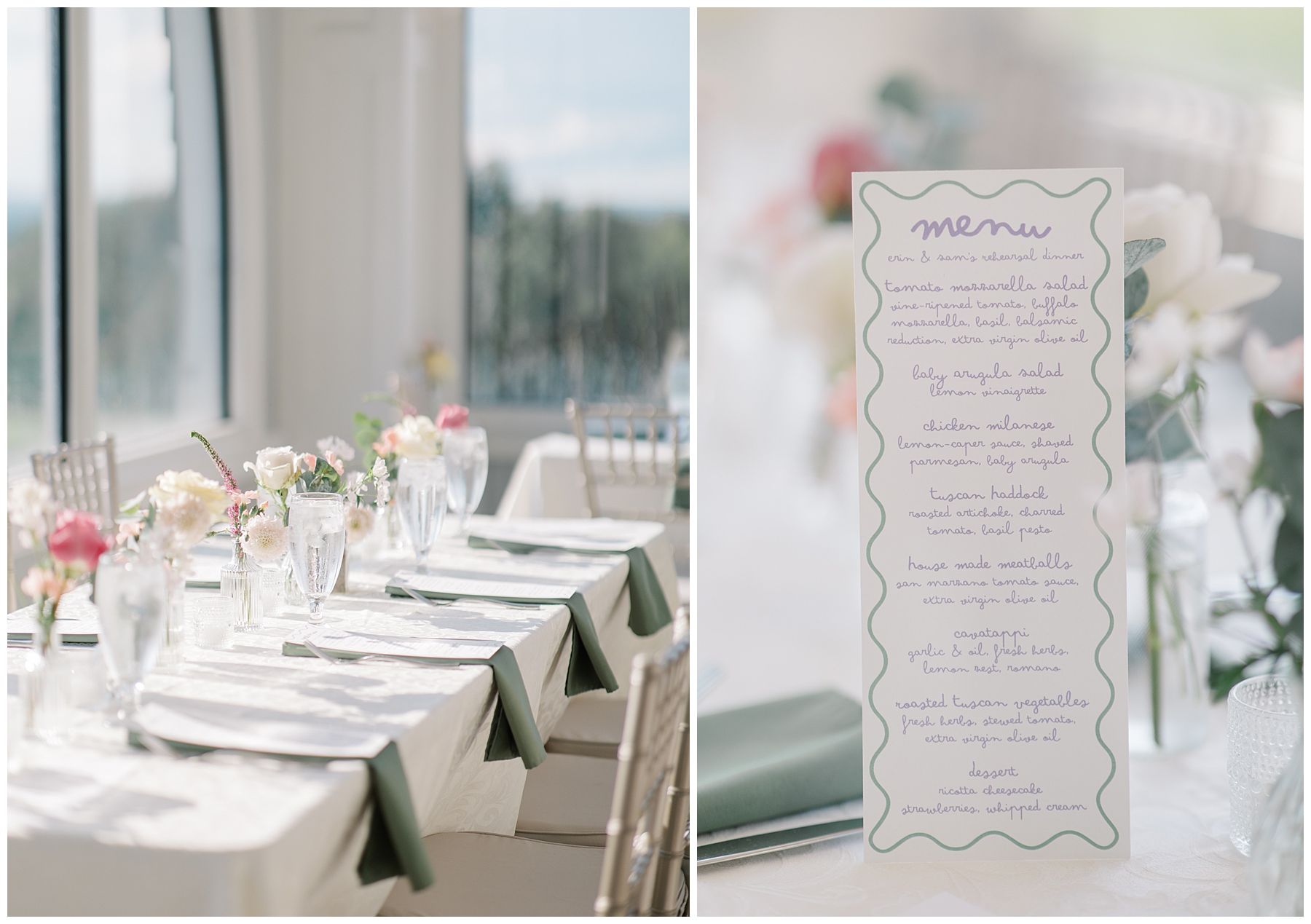 menus and details from rehearsal dinner