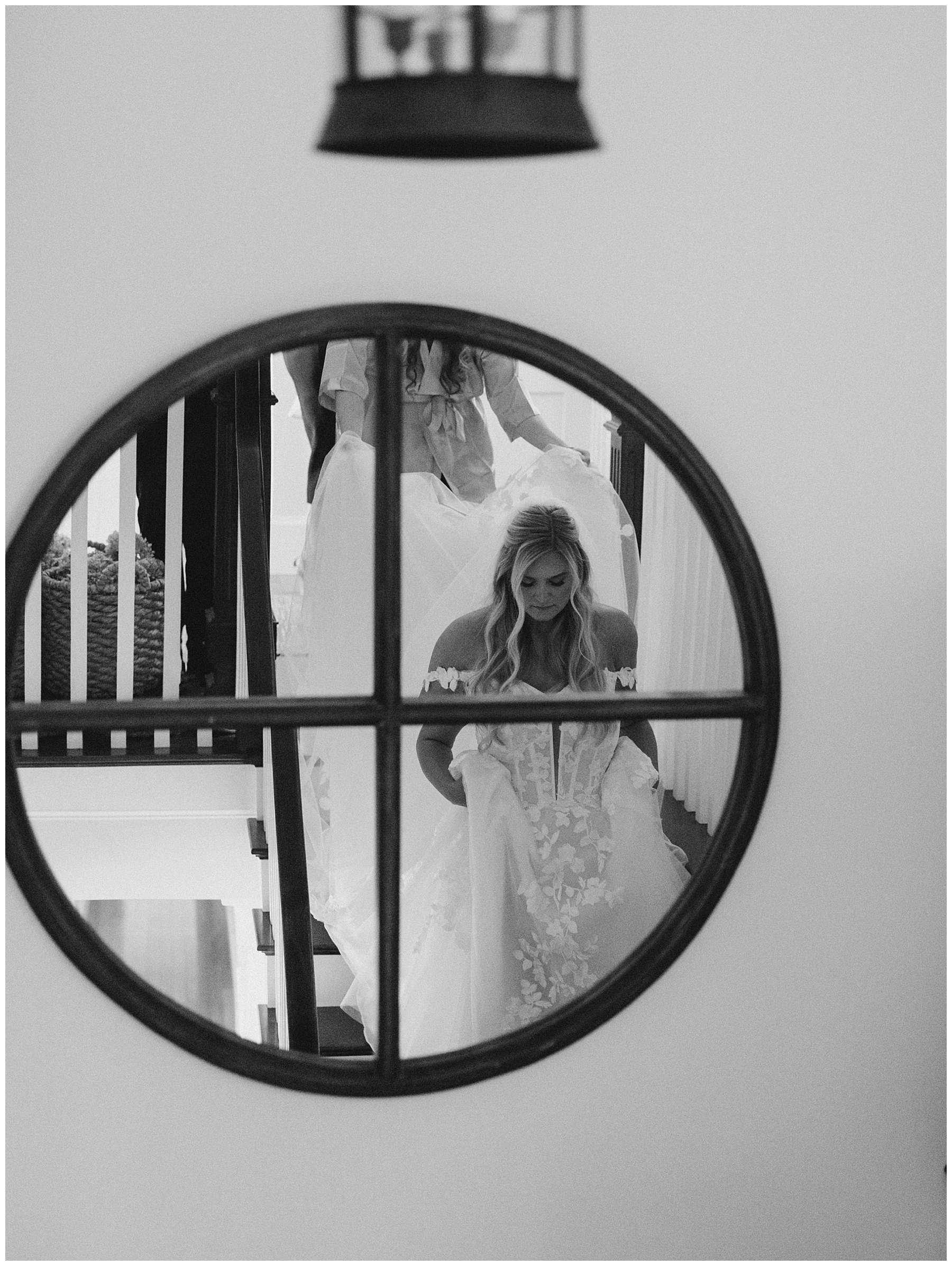 bride's reflection in mirror