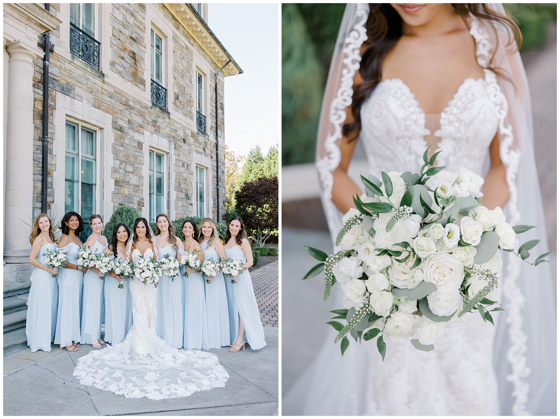 elegant wedding dress and bridal bouquet