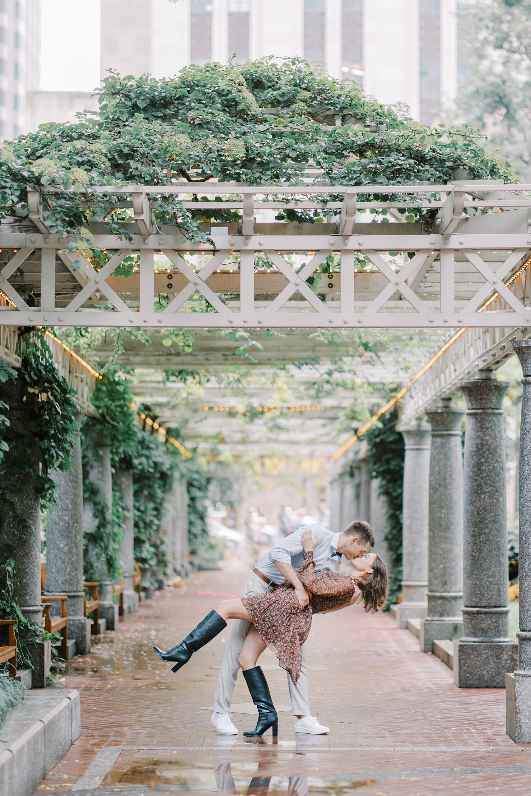 romantic engagement portraits after proposal in Boston