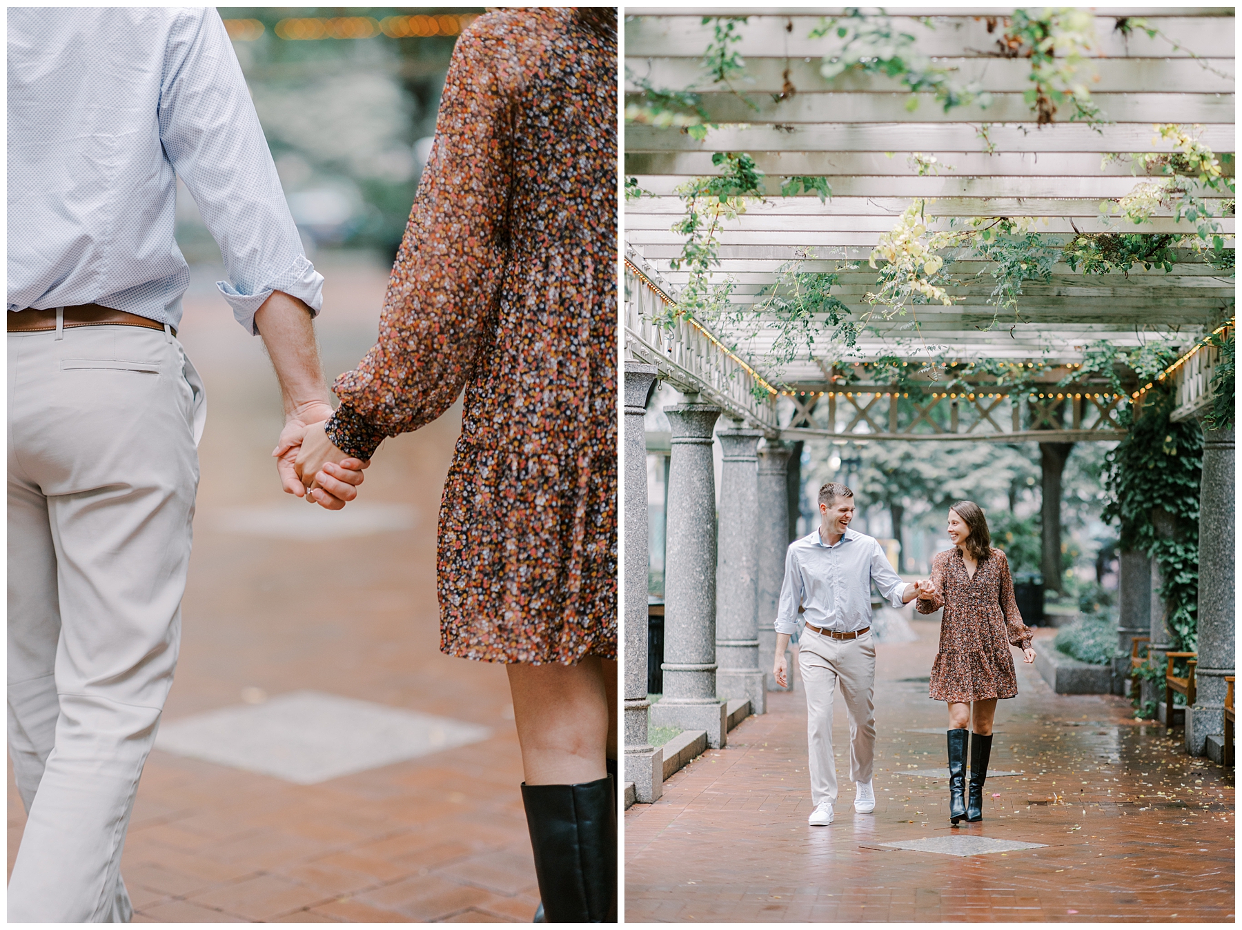 couple walk together holding hands 