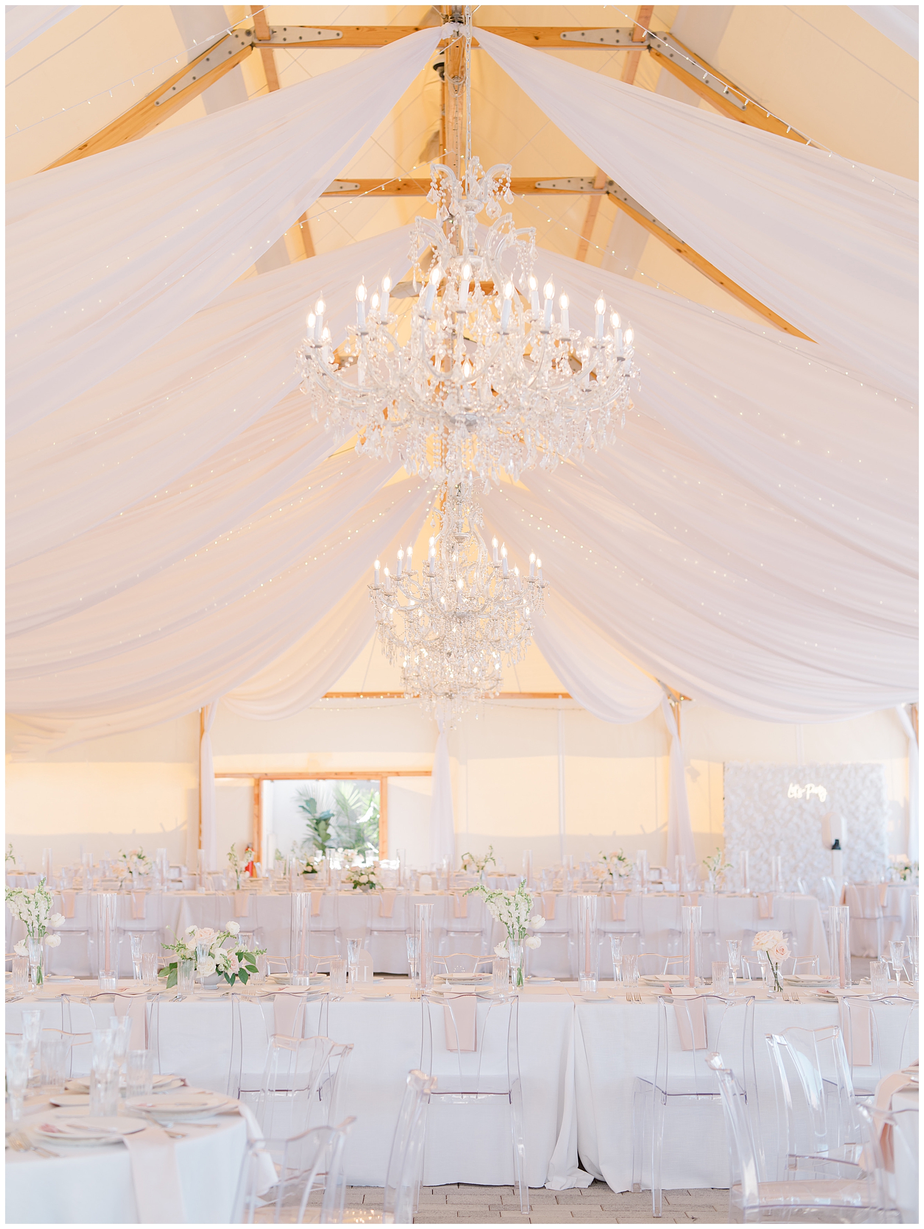 crystal chandelier at wedding reception