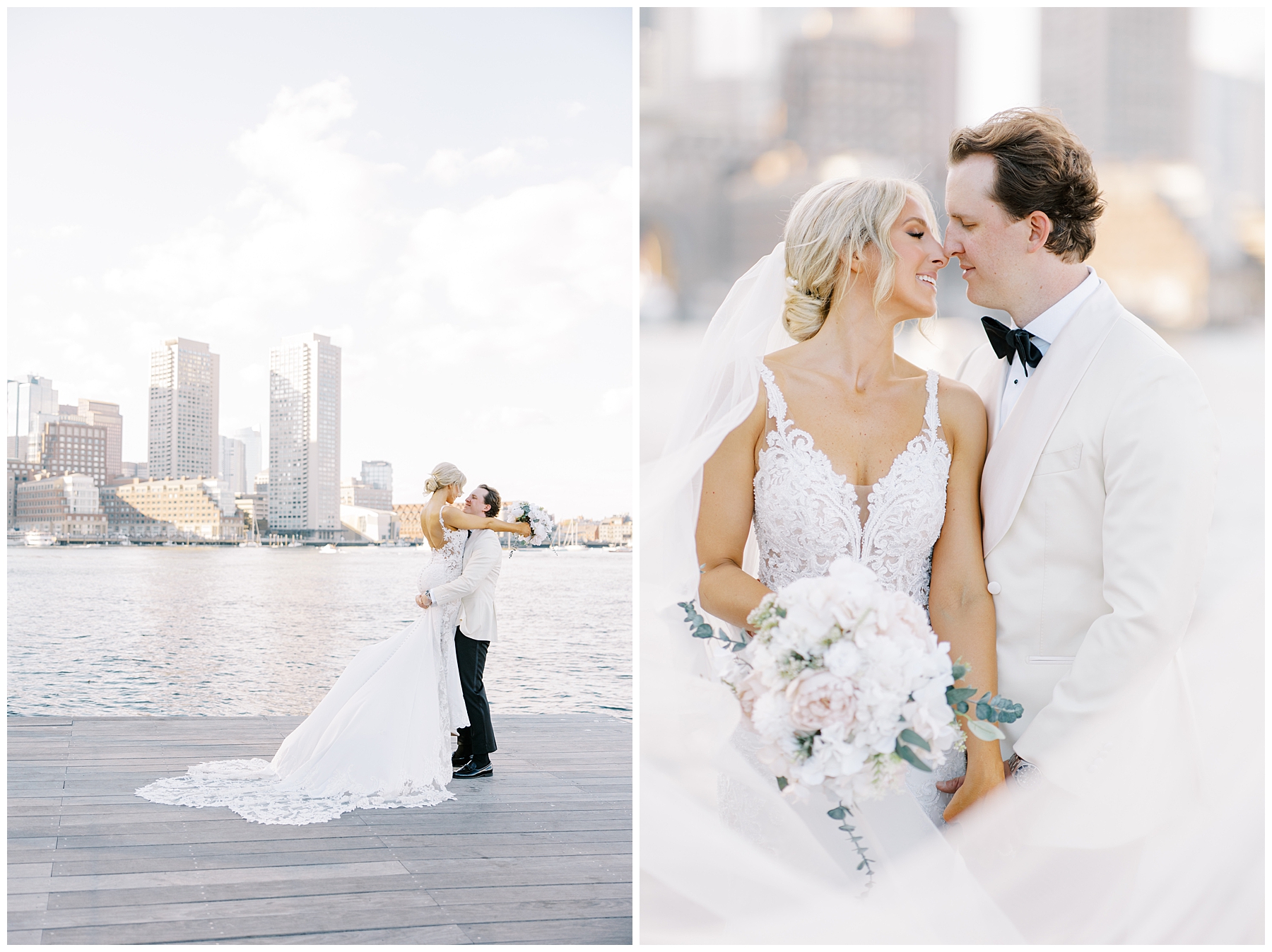 romantic wedding portraits at Boston Seaport