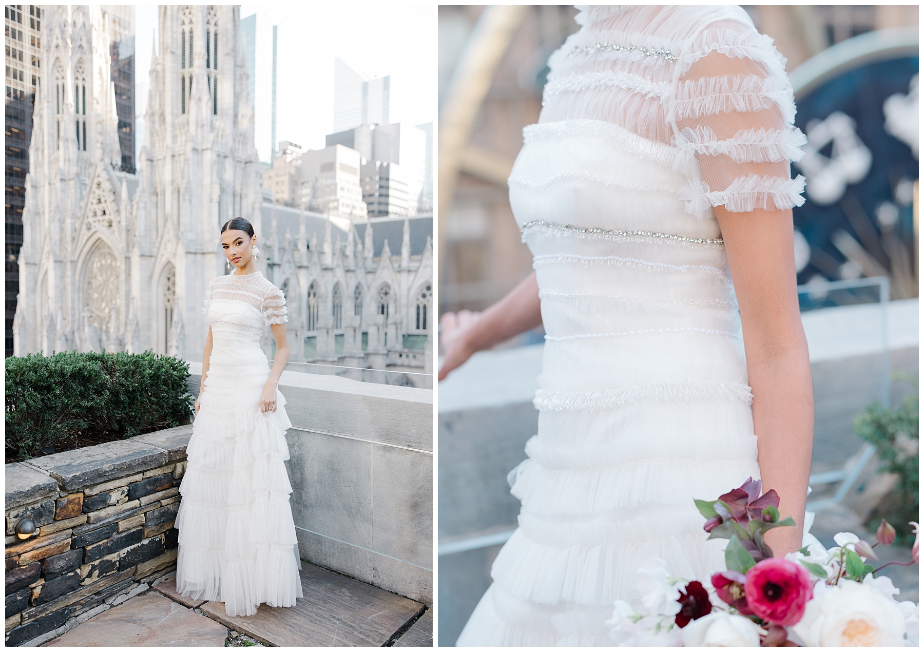 bride in layered tulle wedding gown