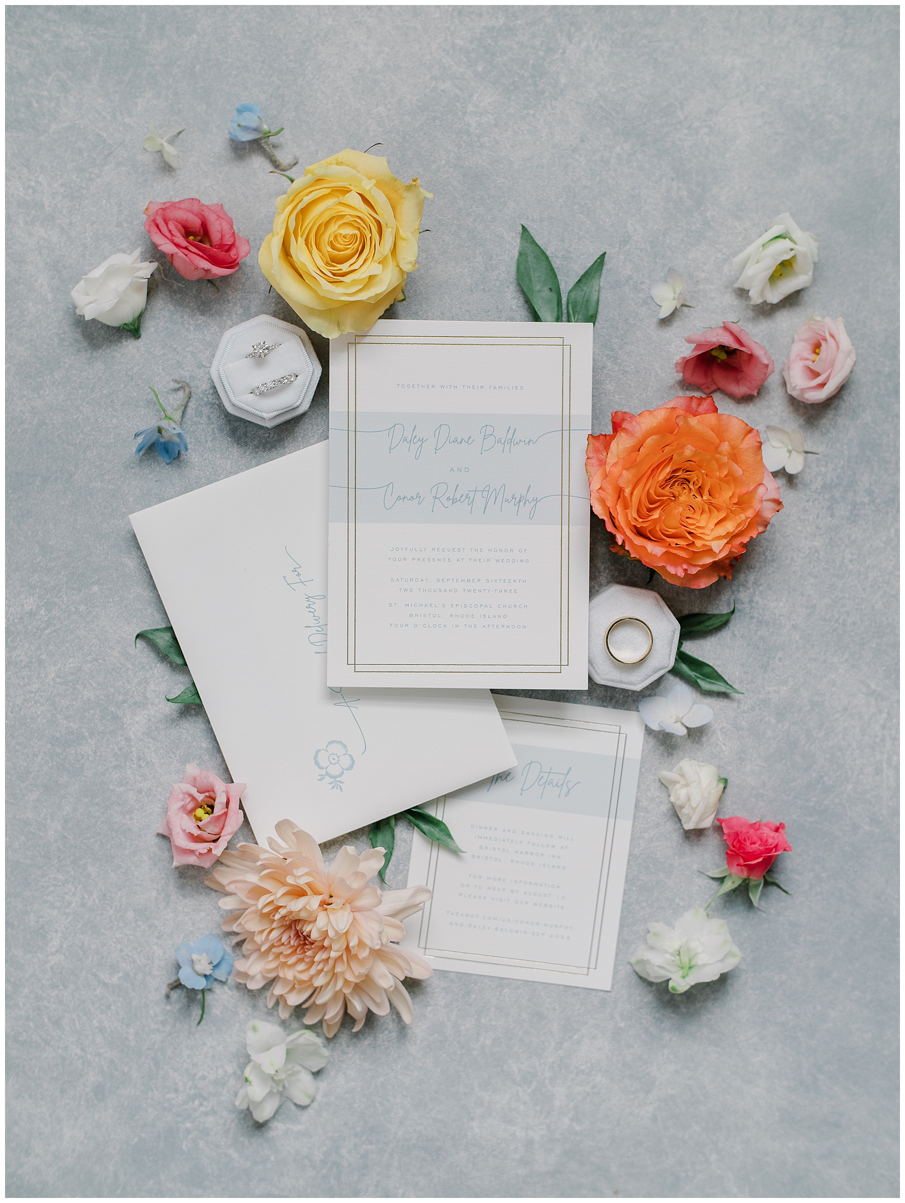 wedding invitations and details from Waterfront Wedding at Bristol Harbor Inn