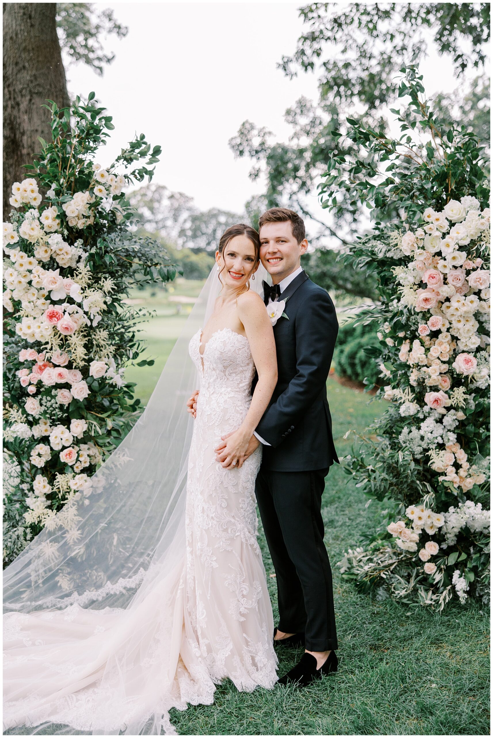 wedding portraits from romantic floral centered wedding at The Country Club in Brookline, MA
