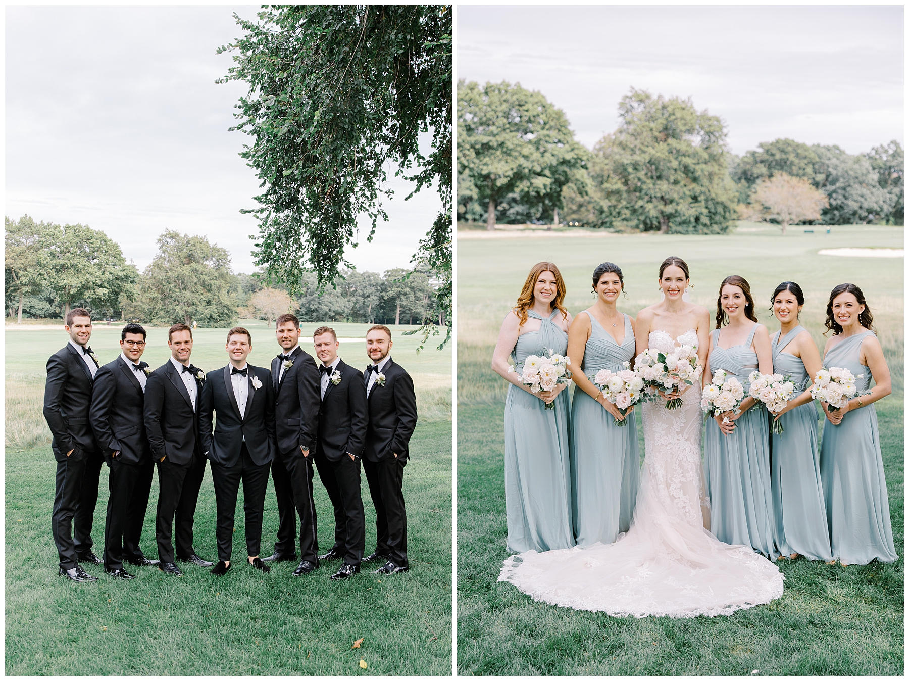 wedding party portraits from romantic floral centered wedding at The Country Club in Brookline, MA