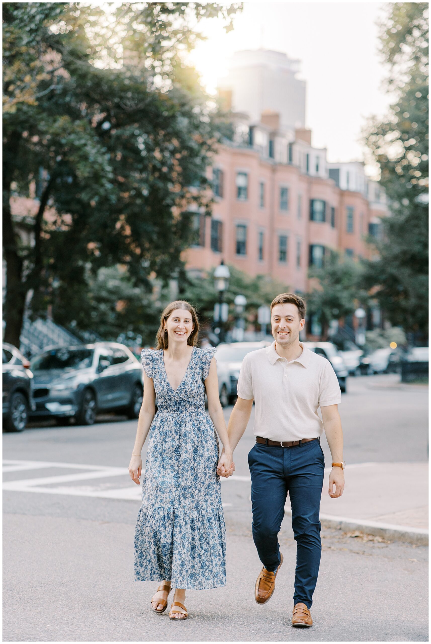 candid engagement portraits of couple in Boston