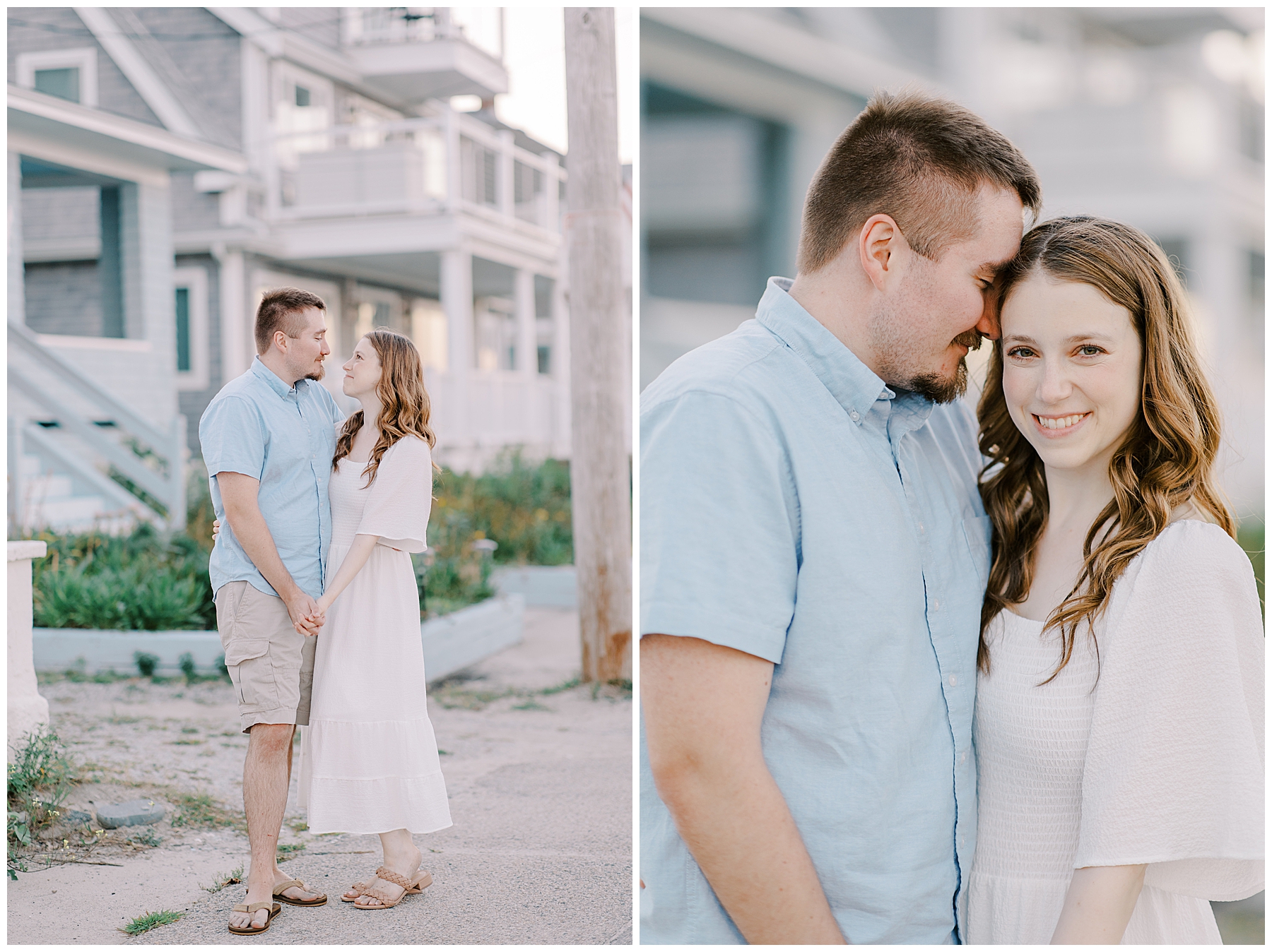 romantic engagement session in Nantasket Beach town