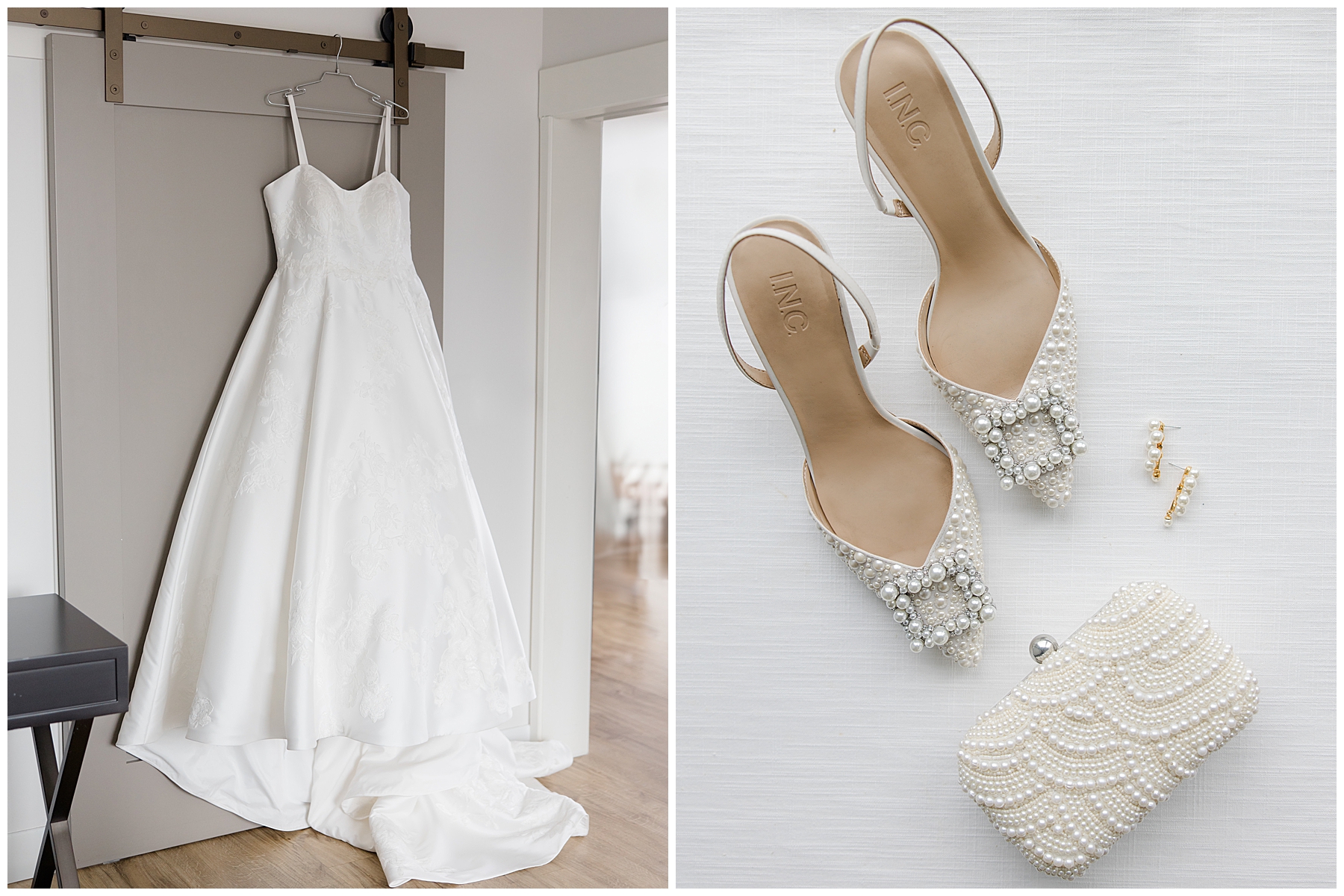 wedding dress and bridal shoes