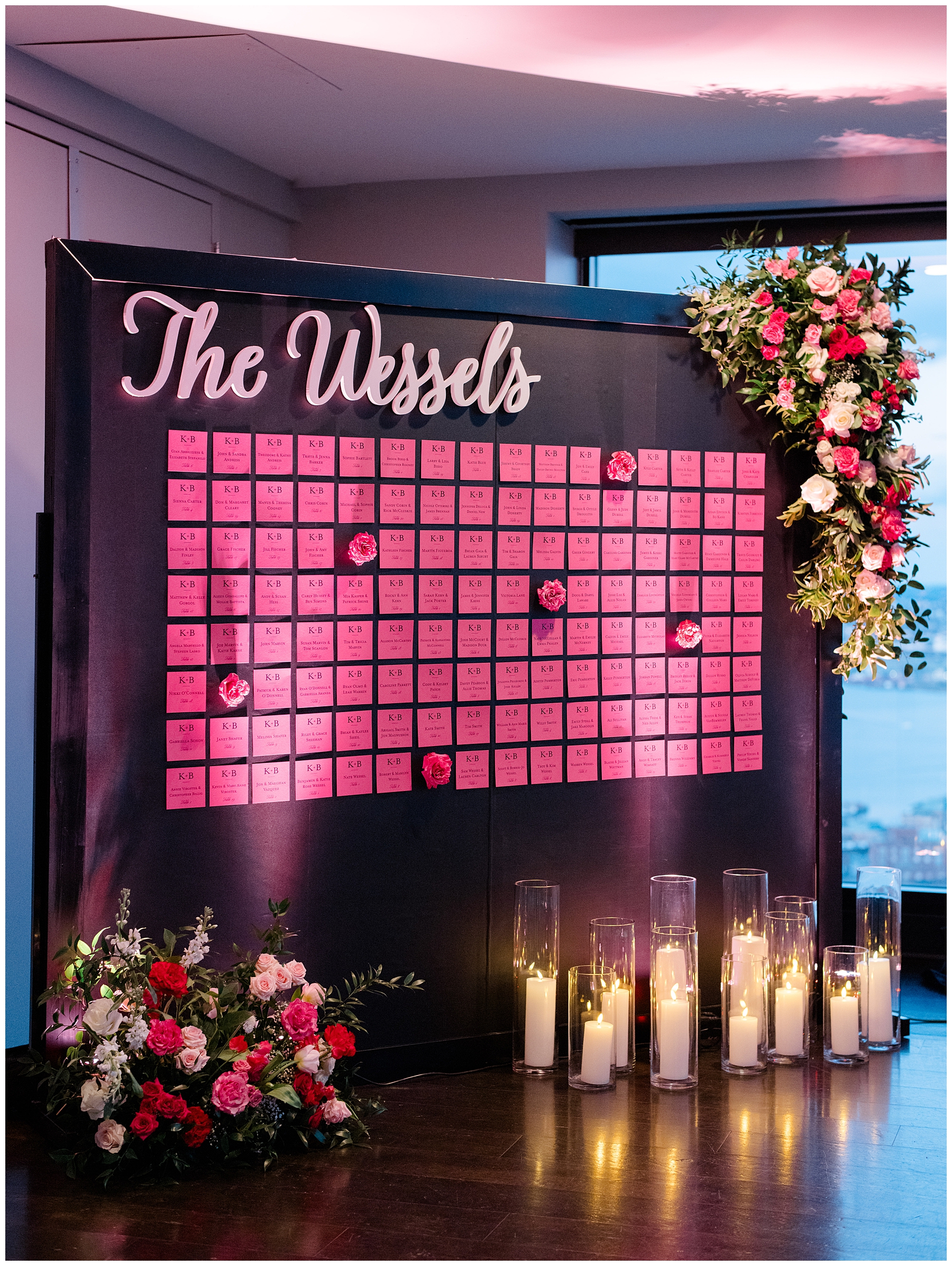 black and pink seating chart from Elegant State Room Wedding