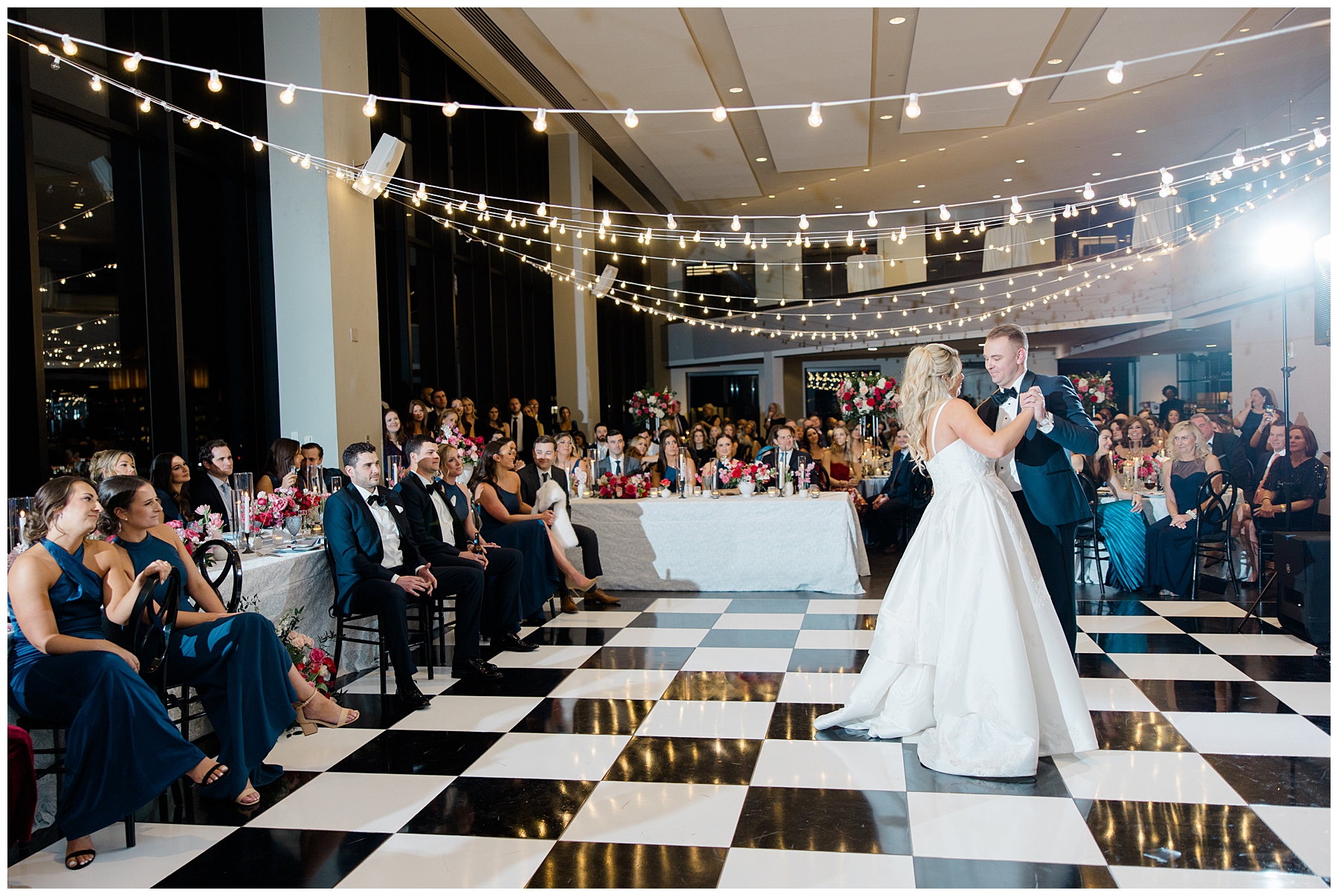newlyweds share first dance at Elegant State Room Wedding