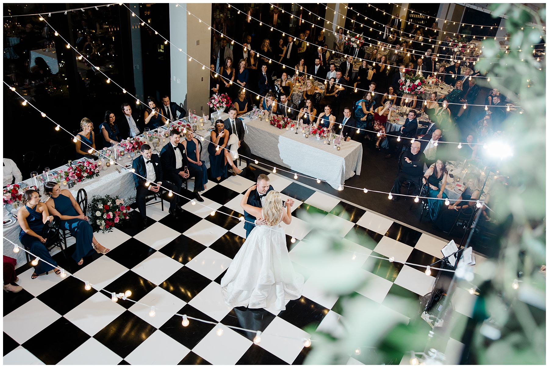 aerial view of newlyweds dancing at The State Room