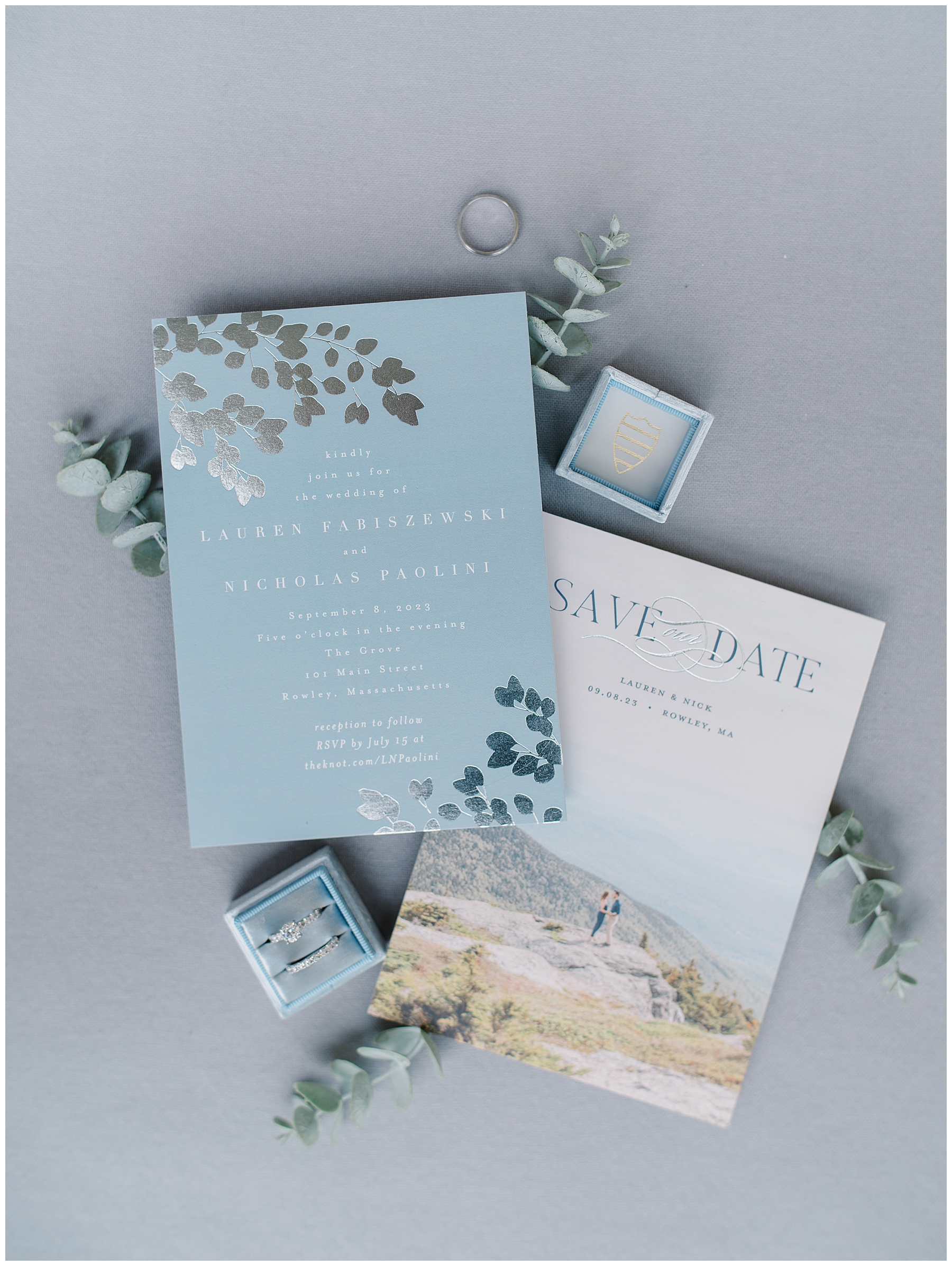 elegant wedding invitations and flay lay design