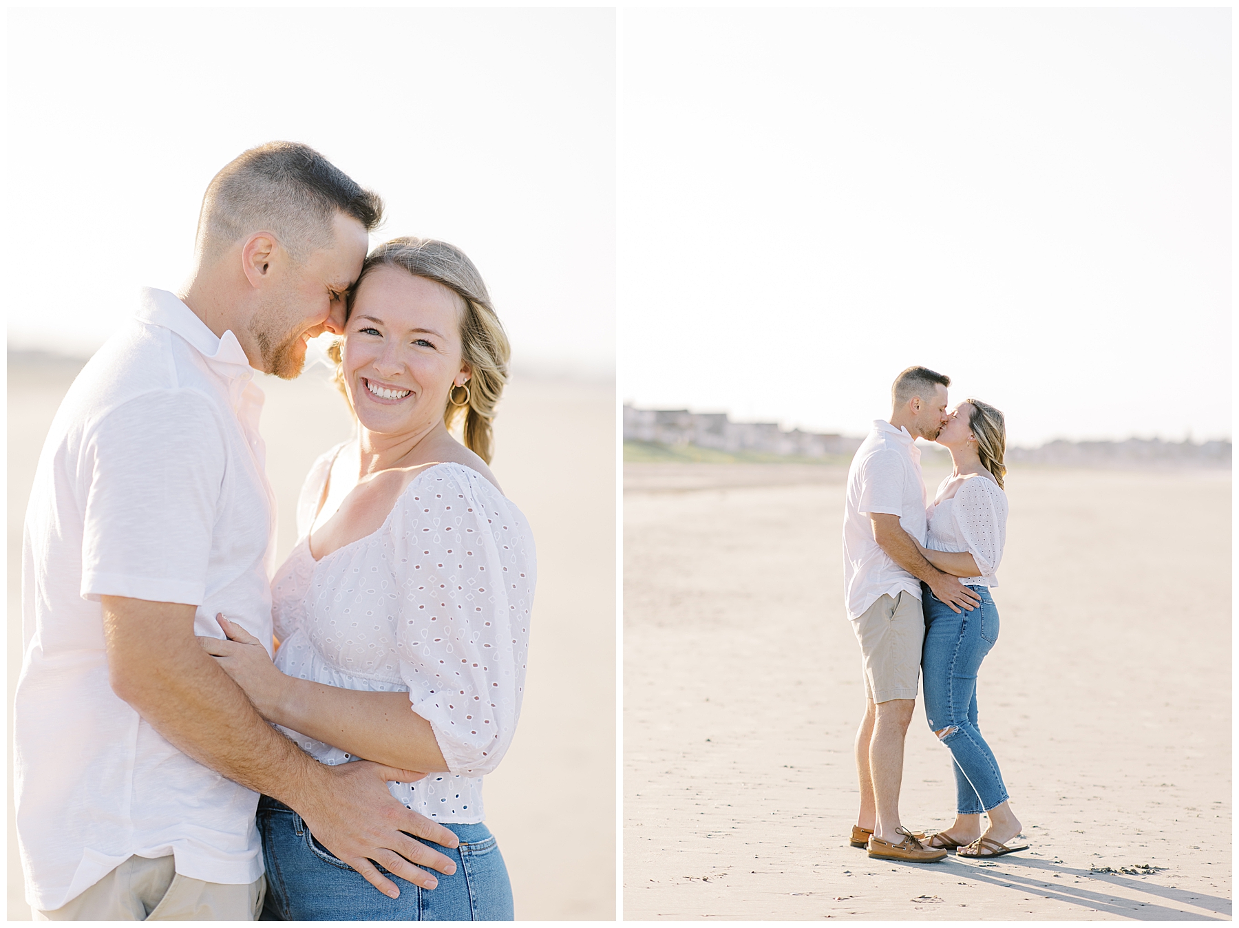 couple on beach in MA during engagement session