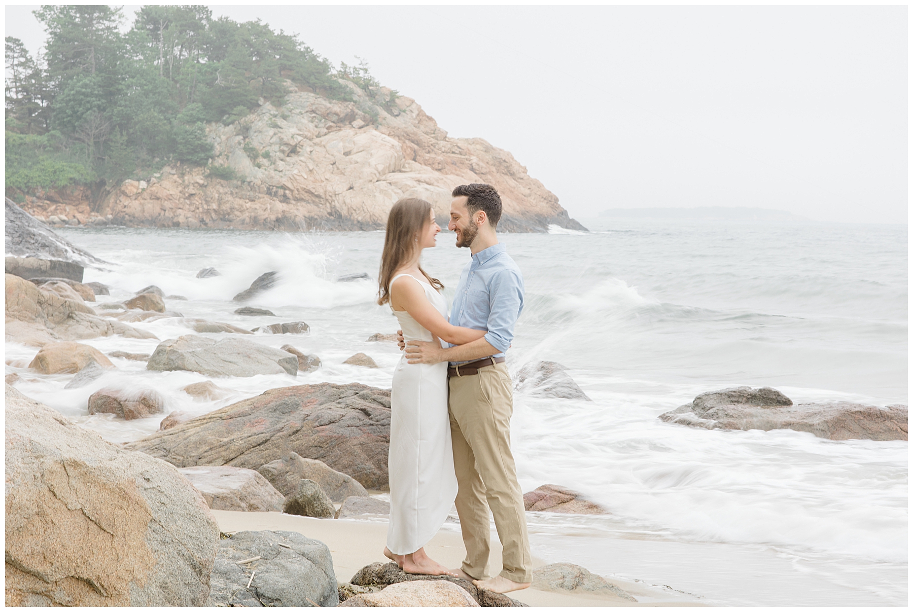 North Shore Beach Engagement on the rocky shore