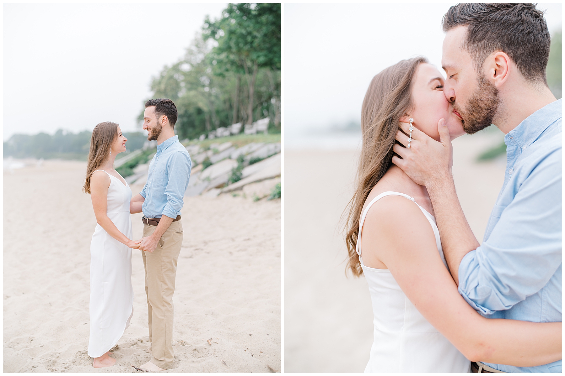 candid engagement photos of couple  kissing 