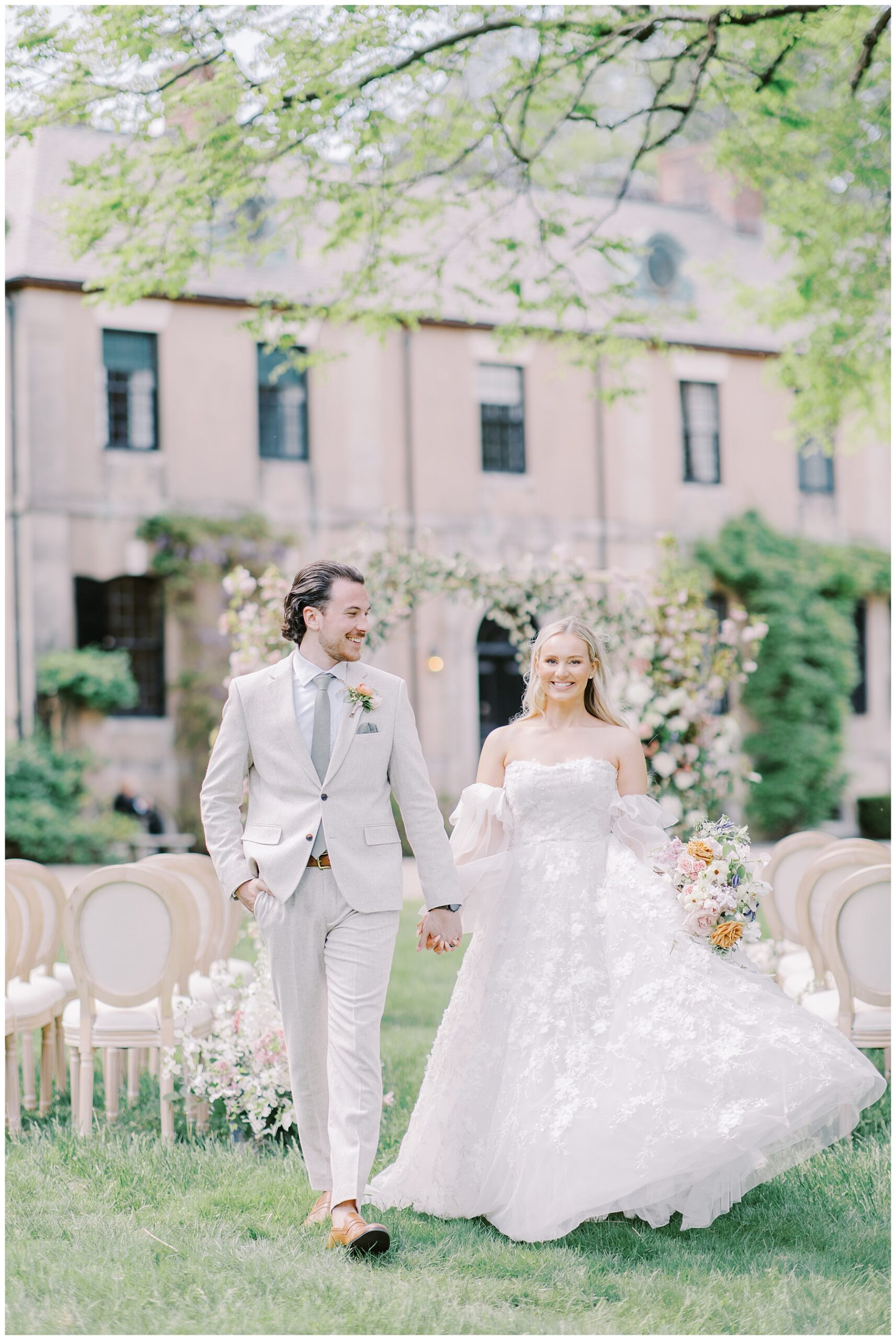 newlywed exit dreamy outdoor wedding