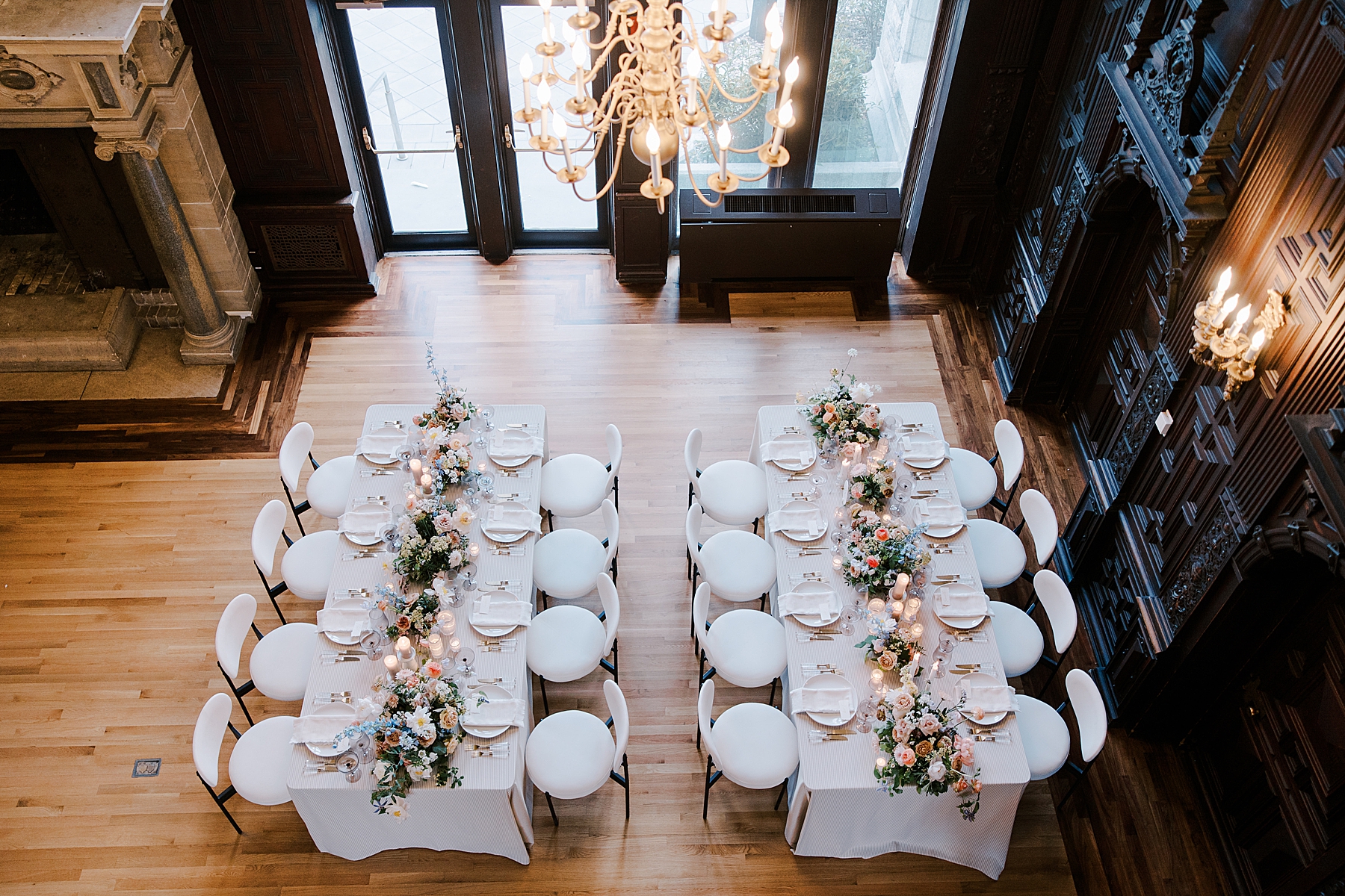 wedding tables decorated for elegant reception