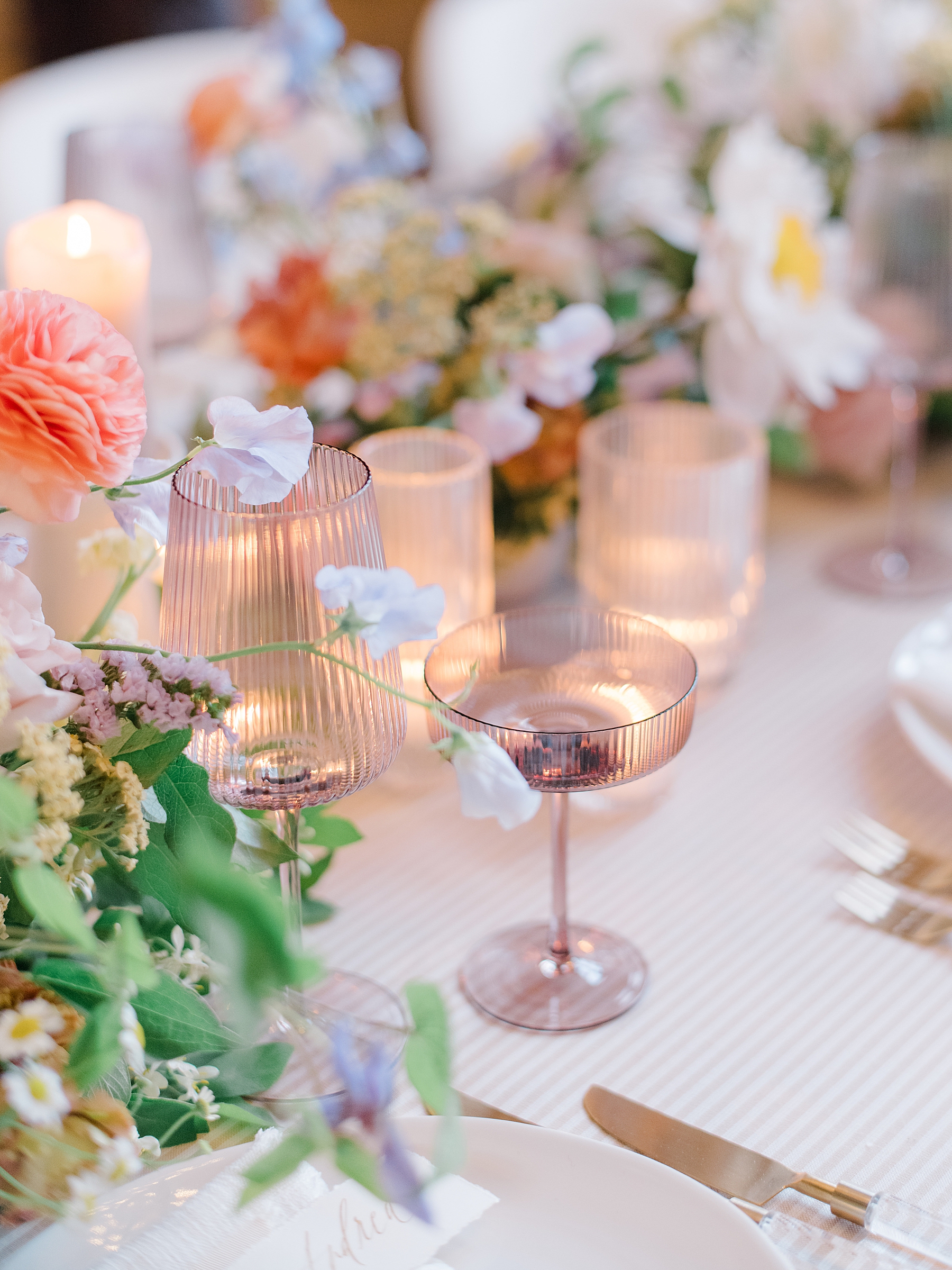 candles and table setting at Elegant Branford House Wedding