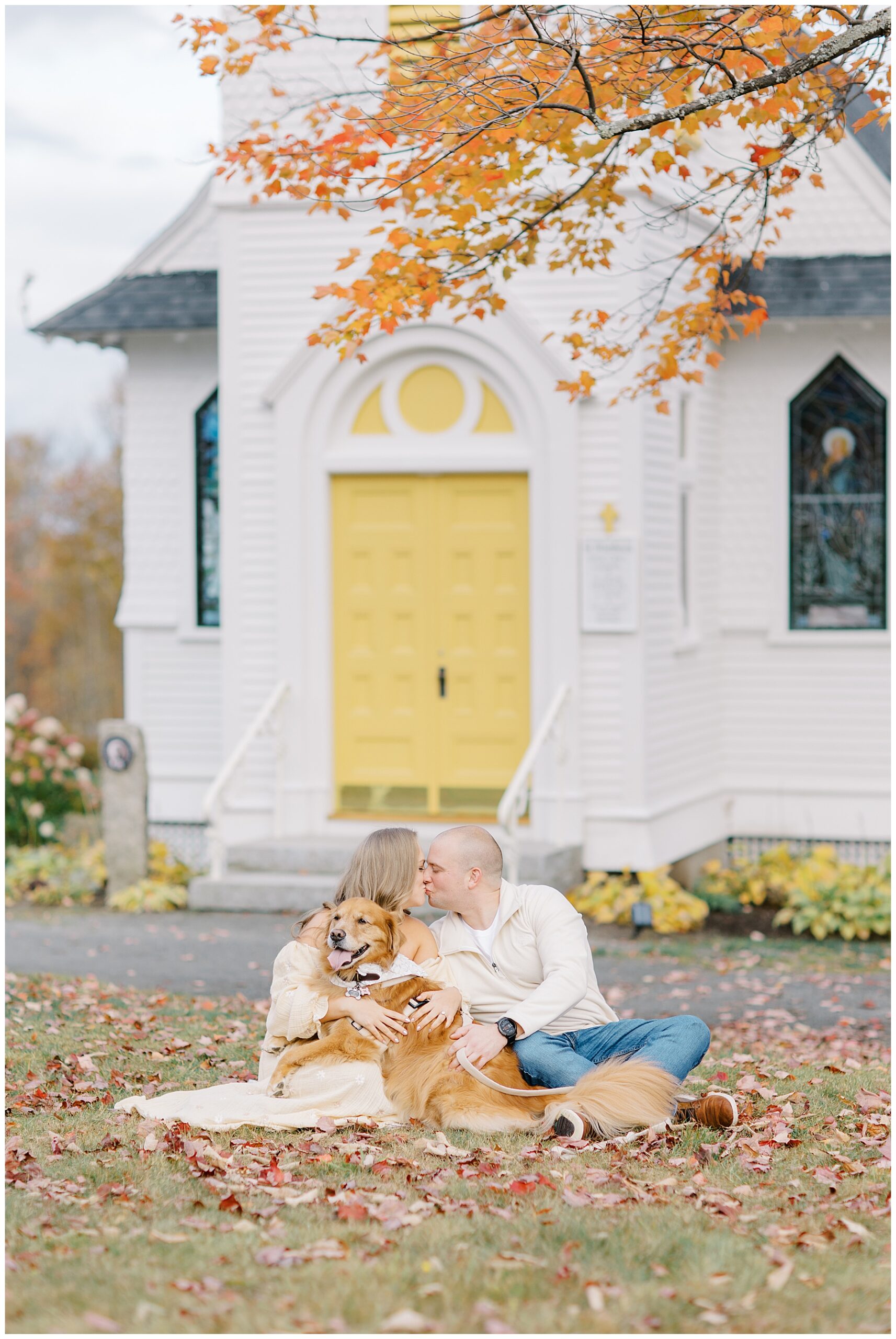 engagement photos with couples' dog