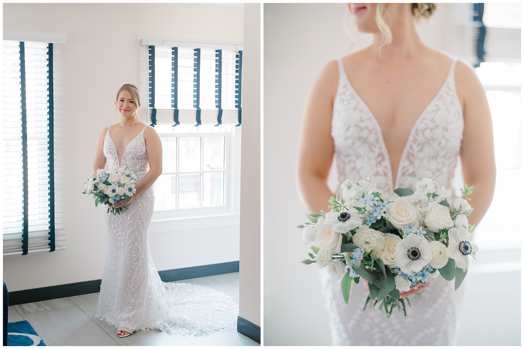 elegant bridal portraits with white summer bouquet