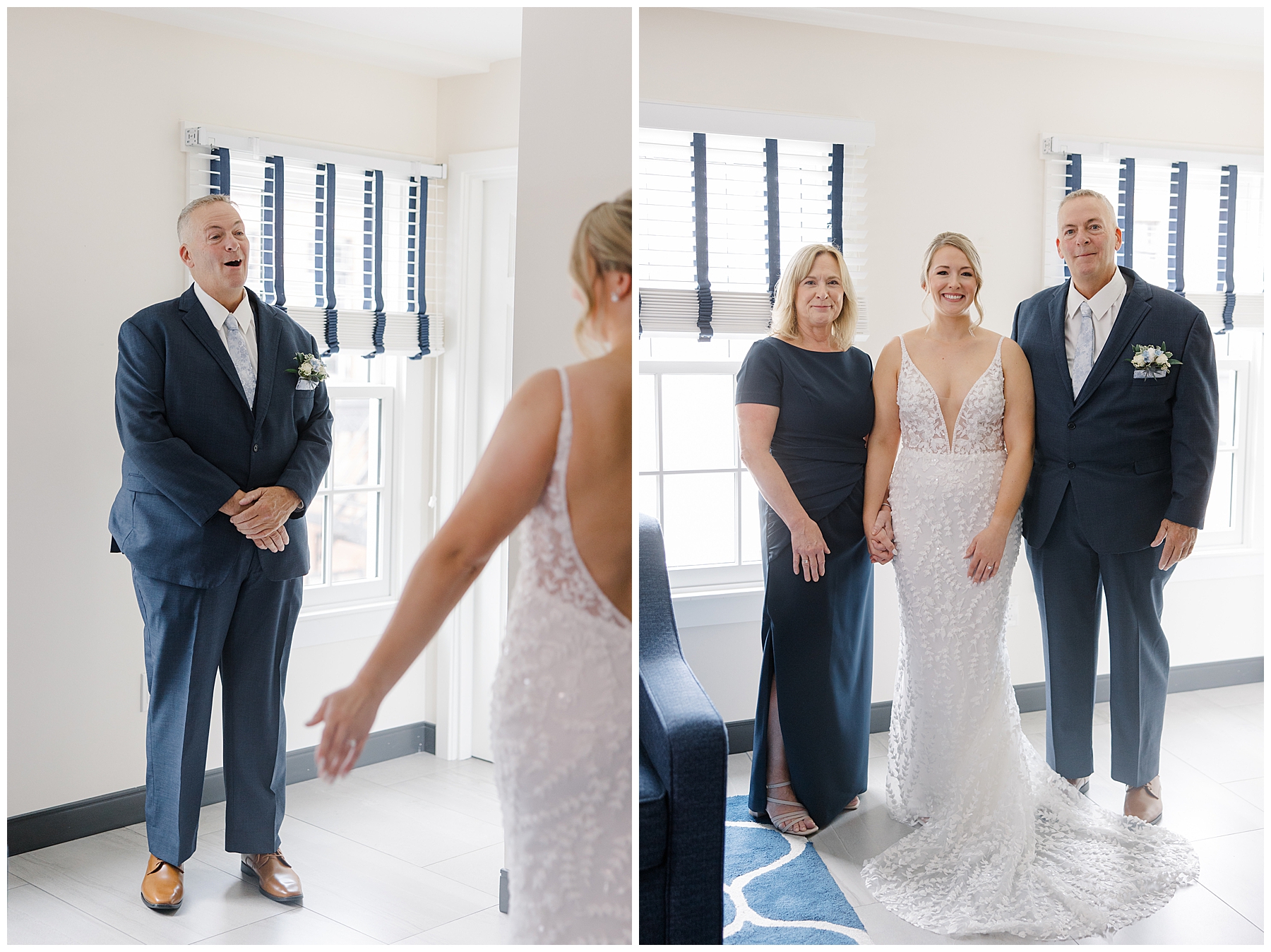 father daughter first look before Bristol Harbor Inn Coastal Wedding