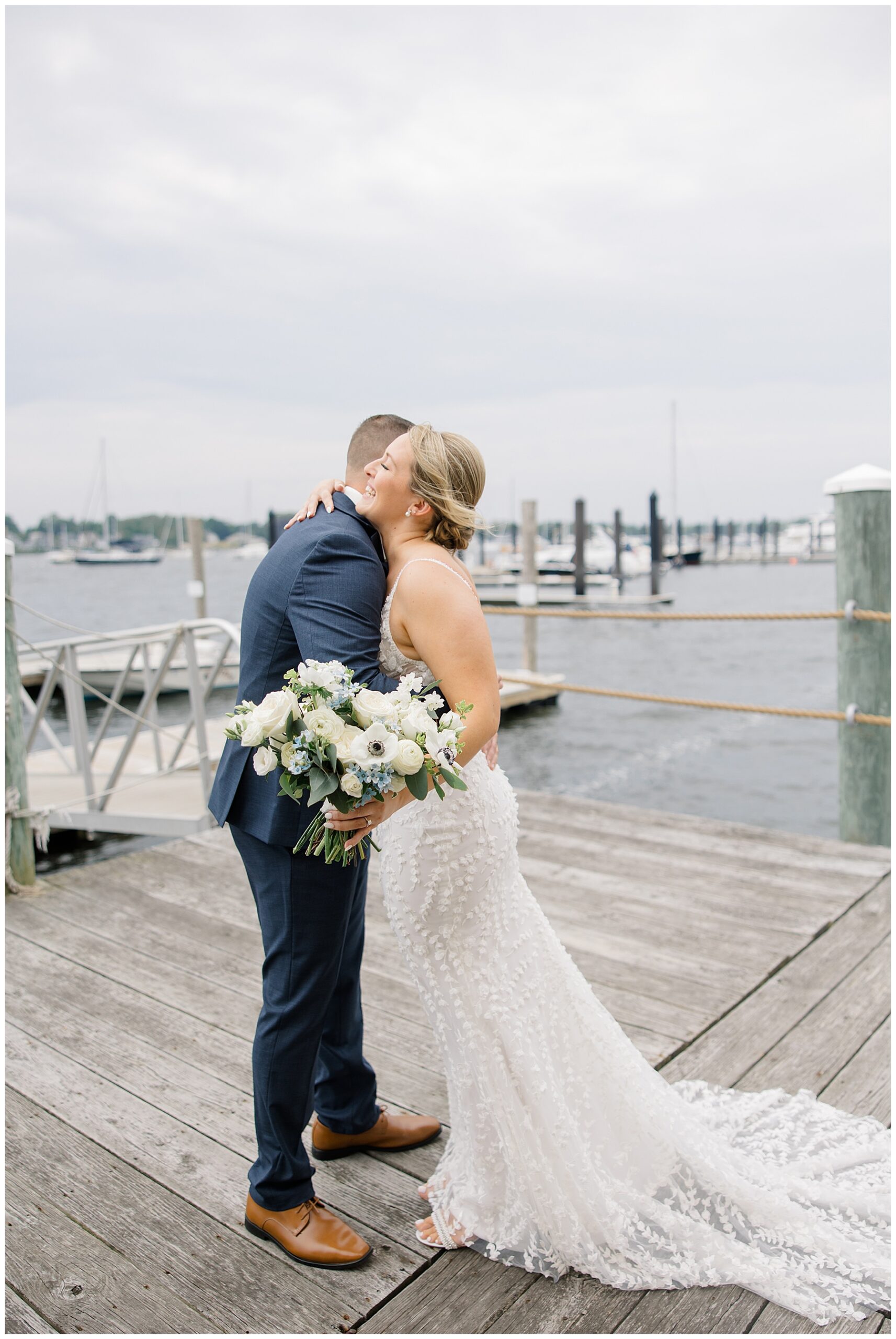 bride and groom hug during first look