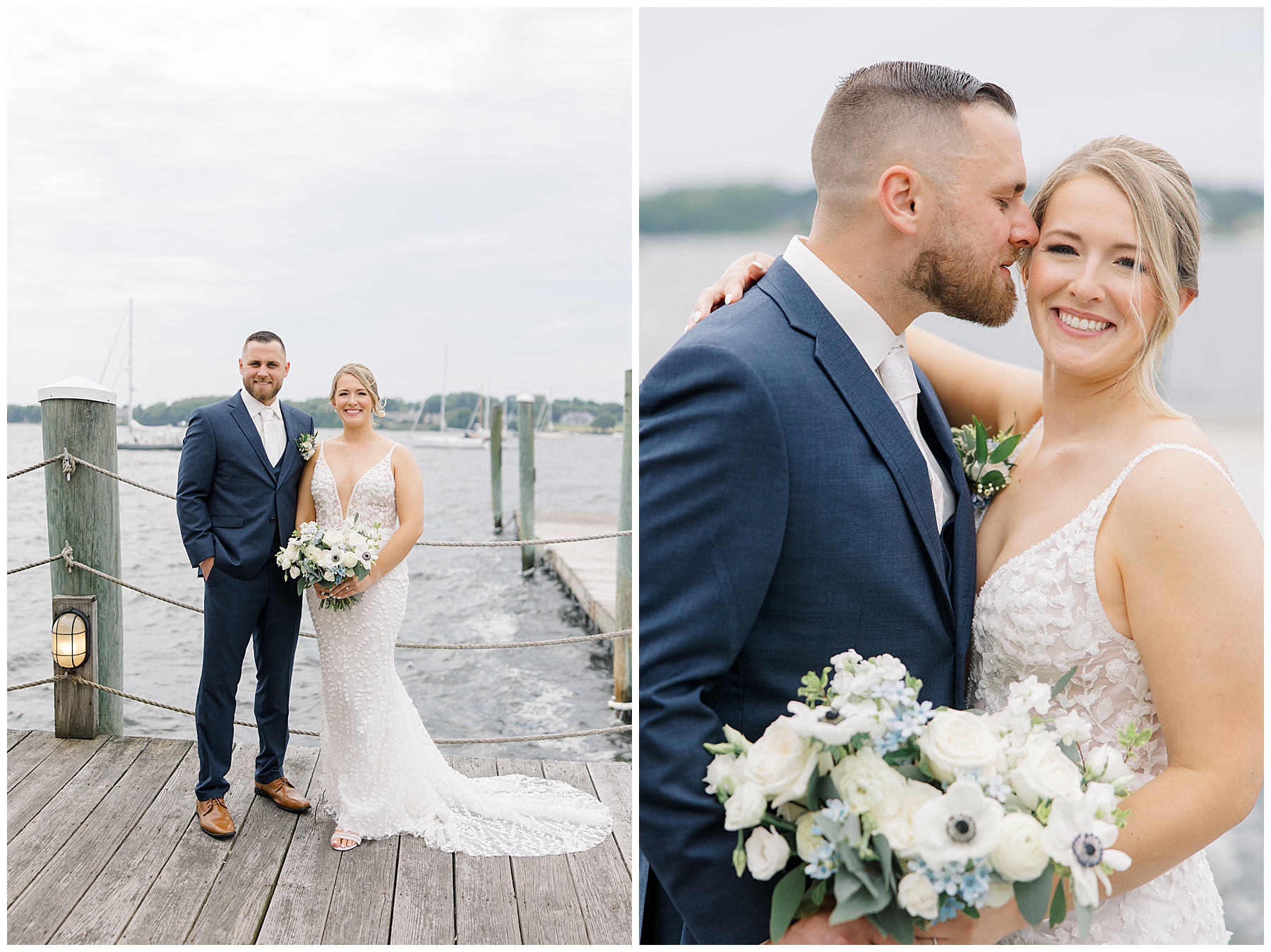 first look moment by the water at Bristol Harbor Inn 