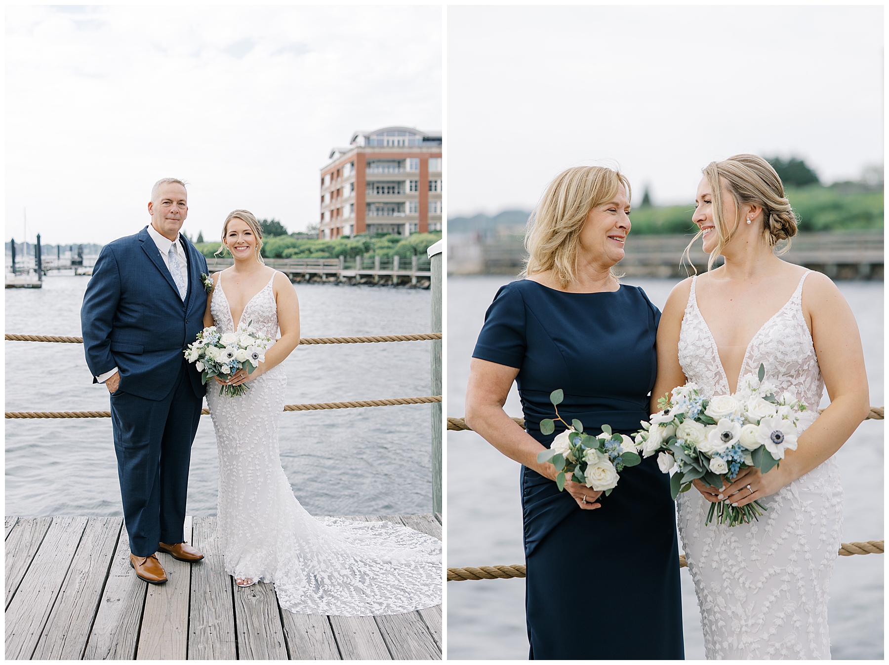 bride with family before Bristol Harbor Inn Coastal Wedding