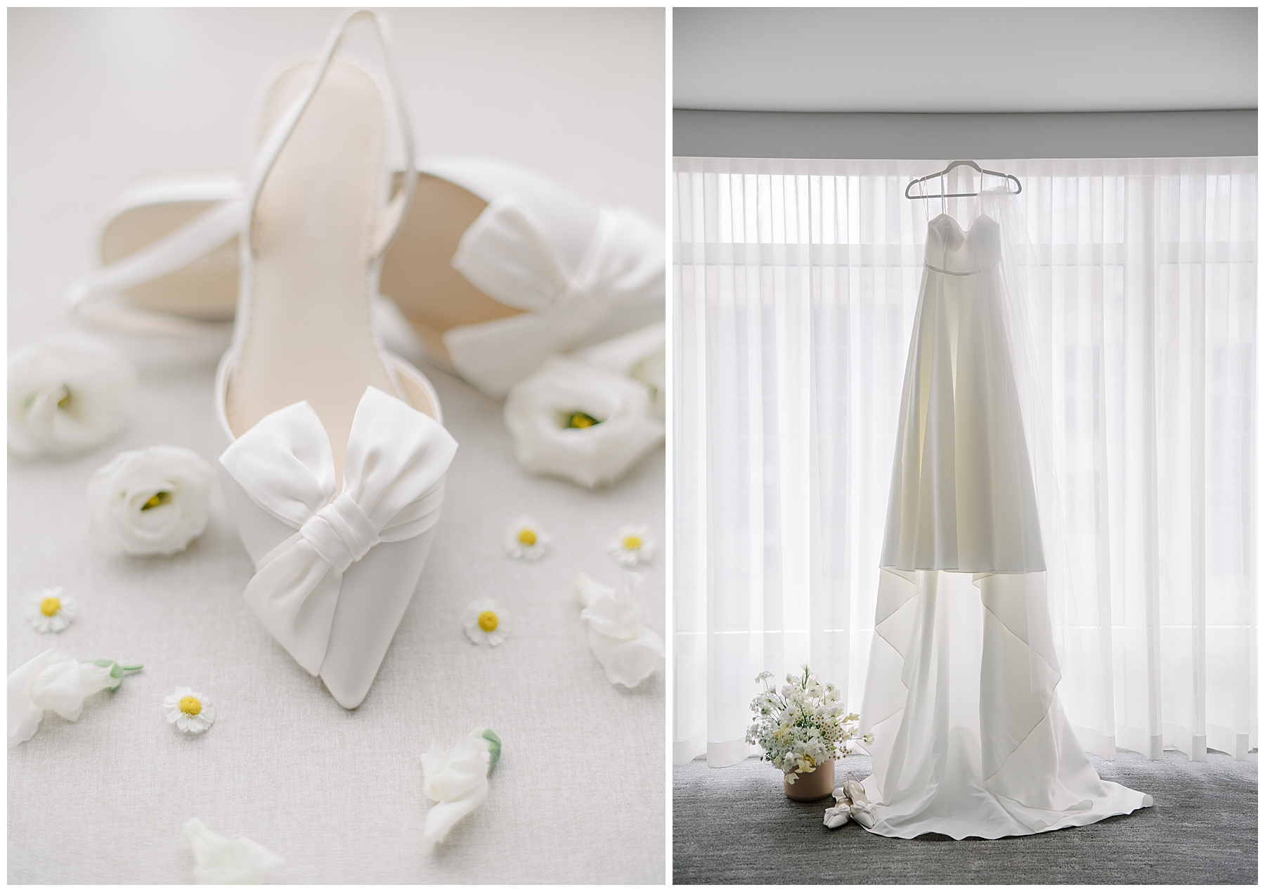 wedding dress and bridal shoes