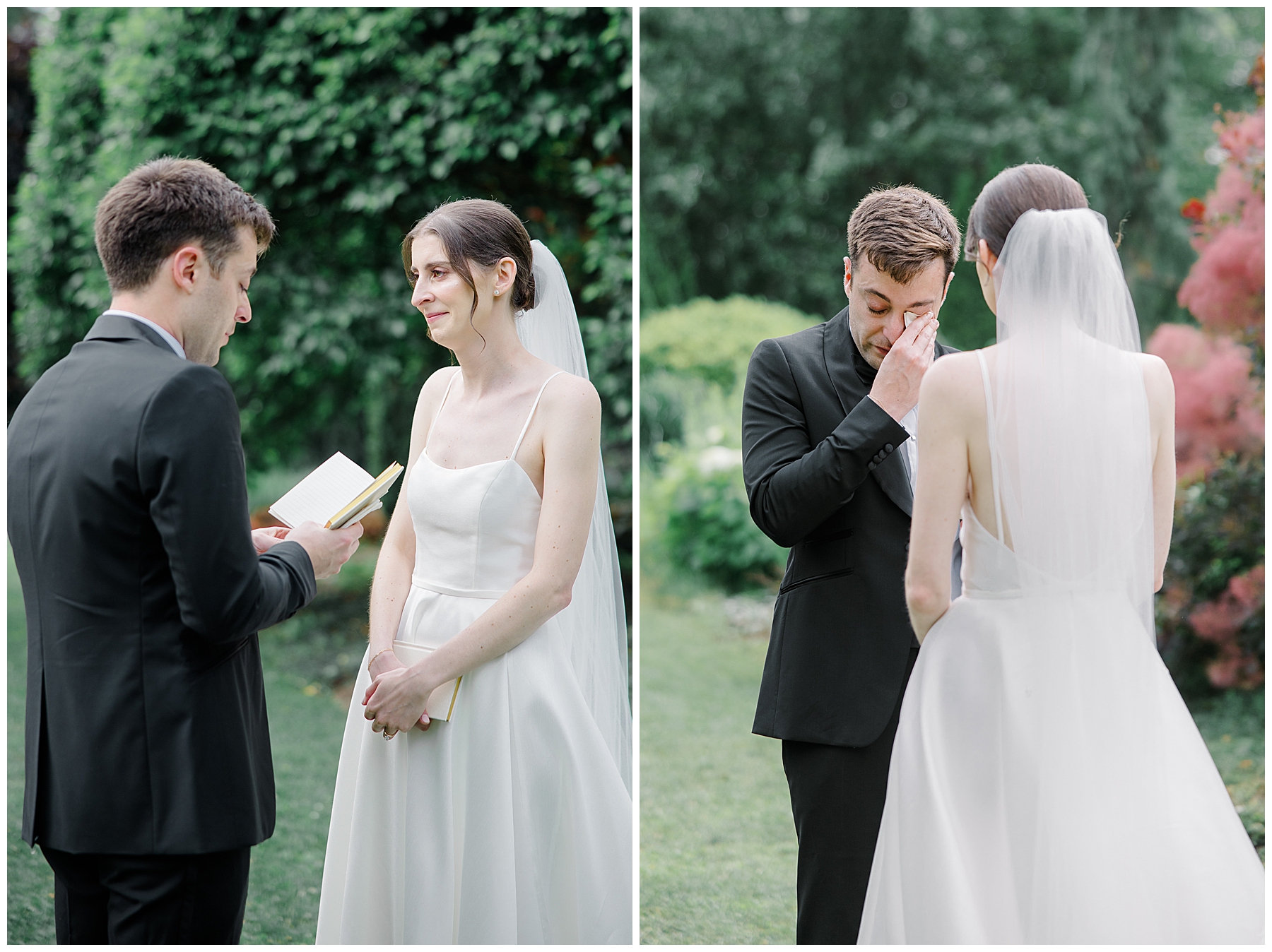 bride and groom read private vows 