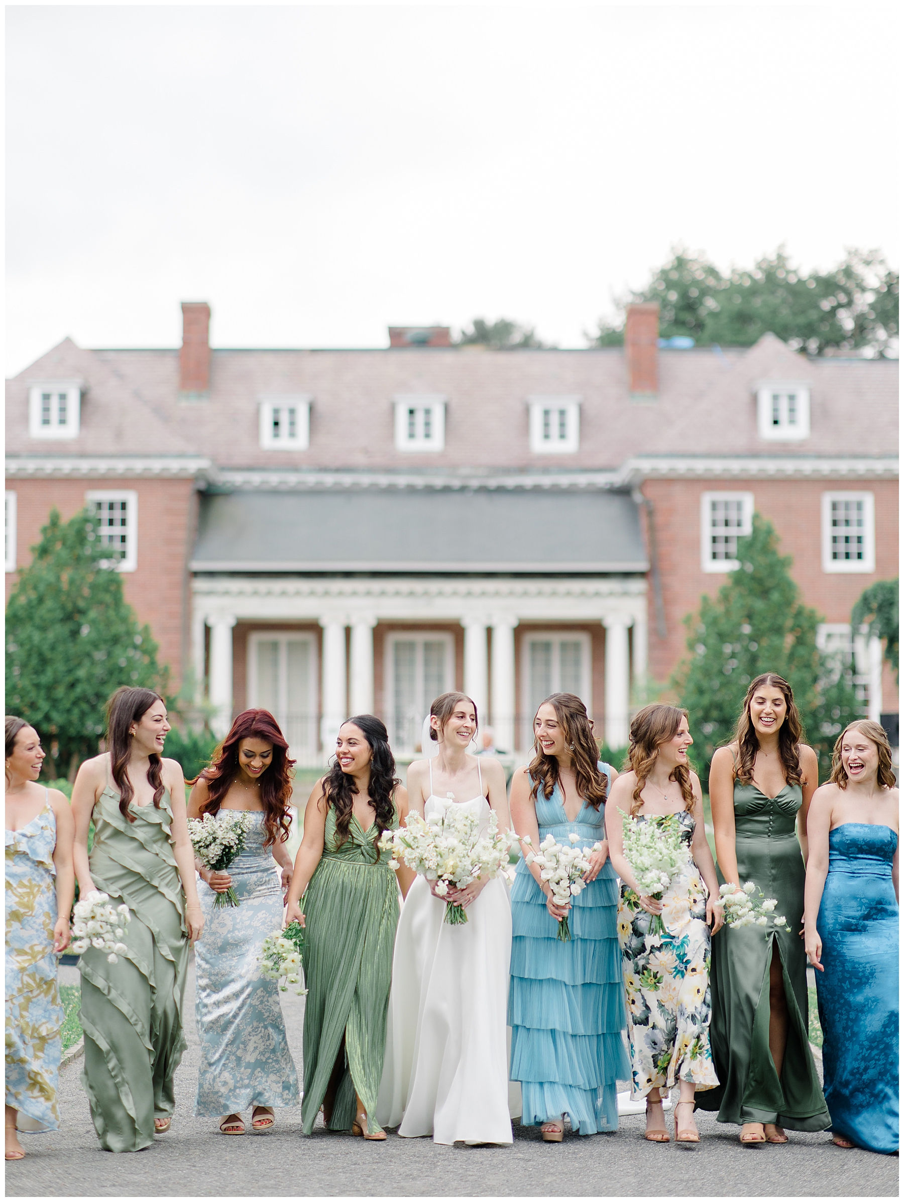 bridesmaids were different style dresses for a garden-inspired look