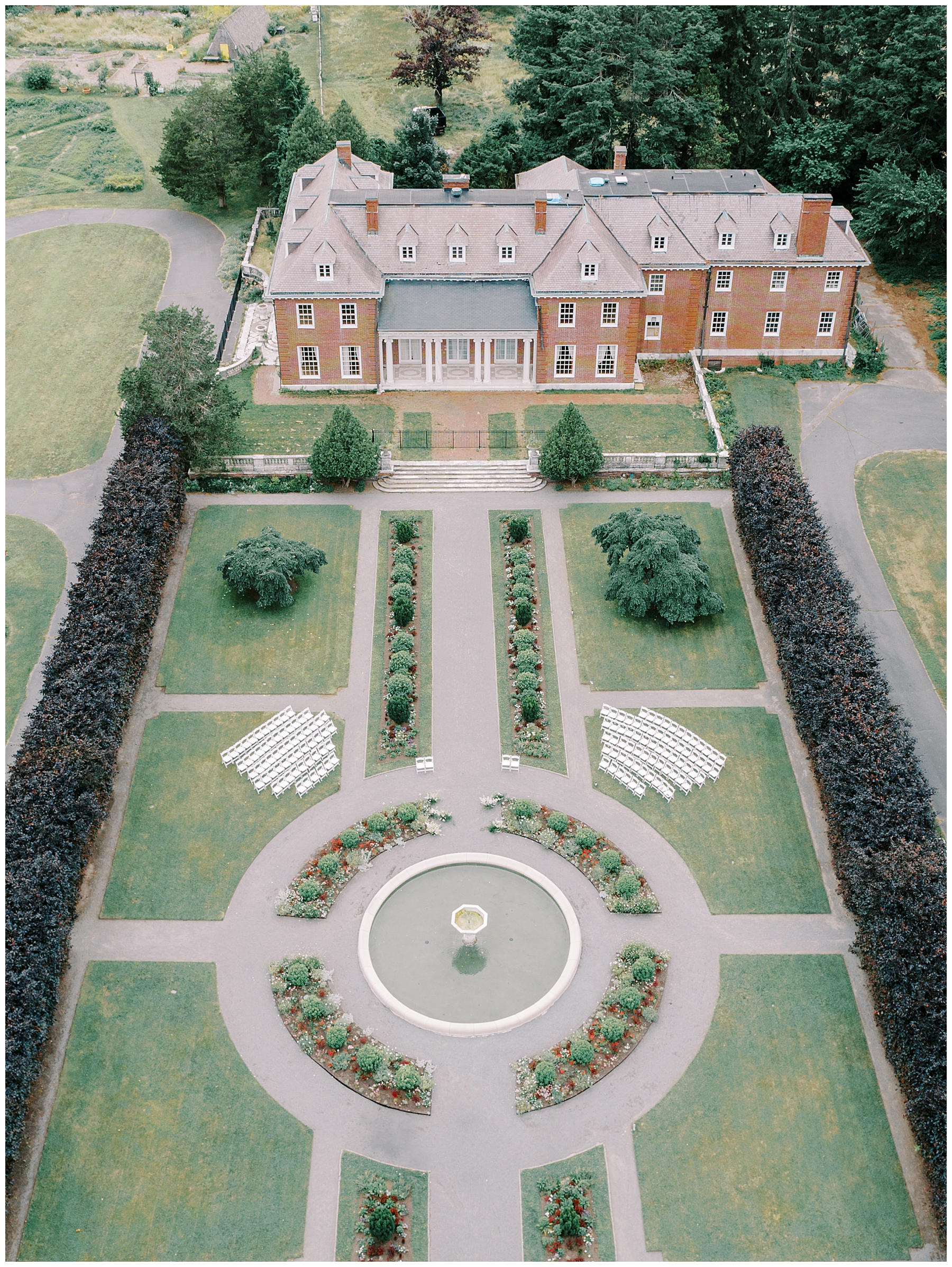 aerial view of Stunning Garden Wedding at The Gardens at Elm Bank  