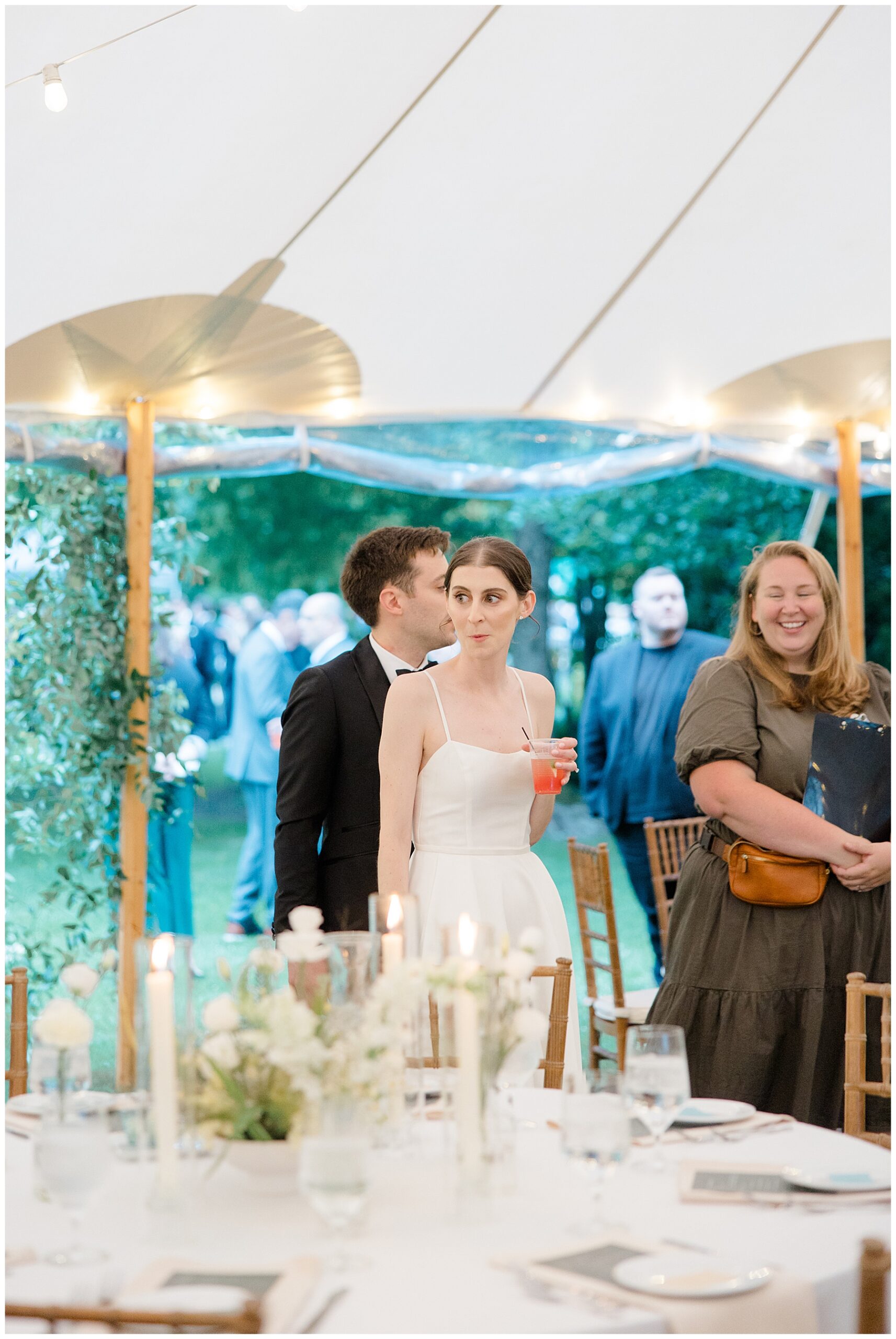 brides reaction to seeing wedding reception tent