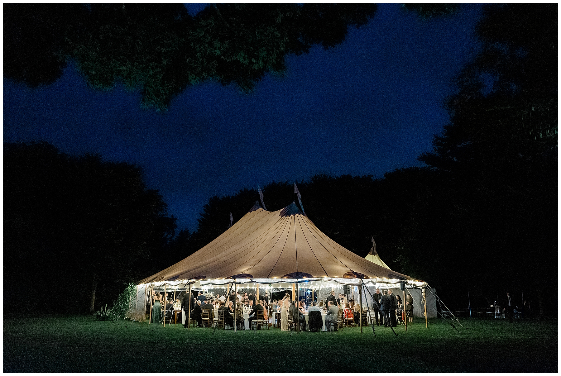 Stunning Garden Wedding reception at night at The Gardens at Elm Bank  