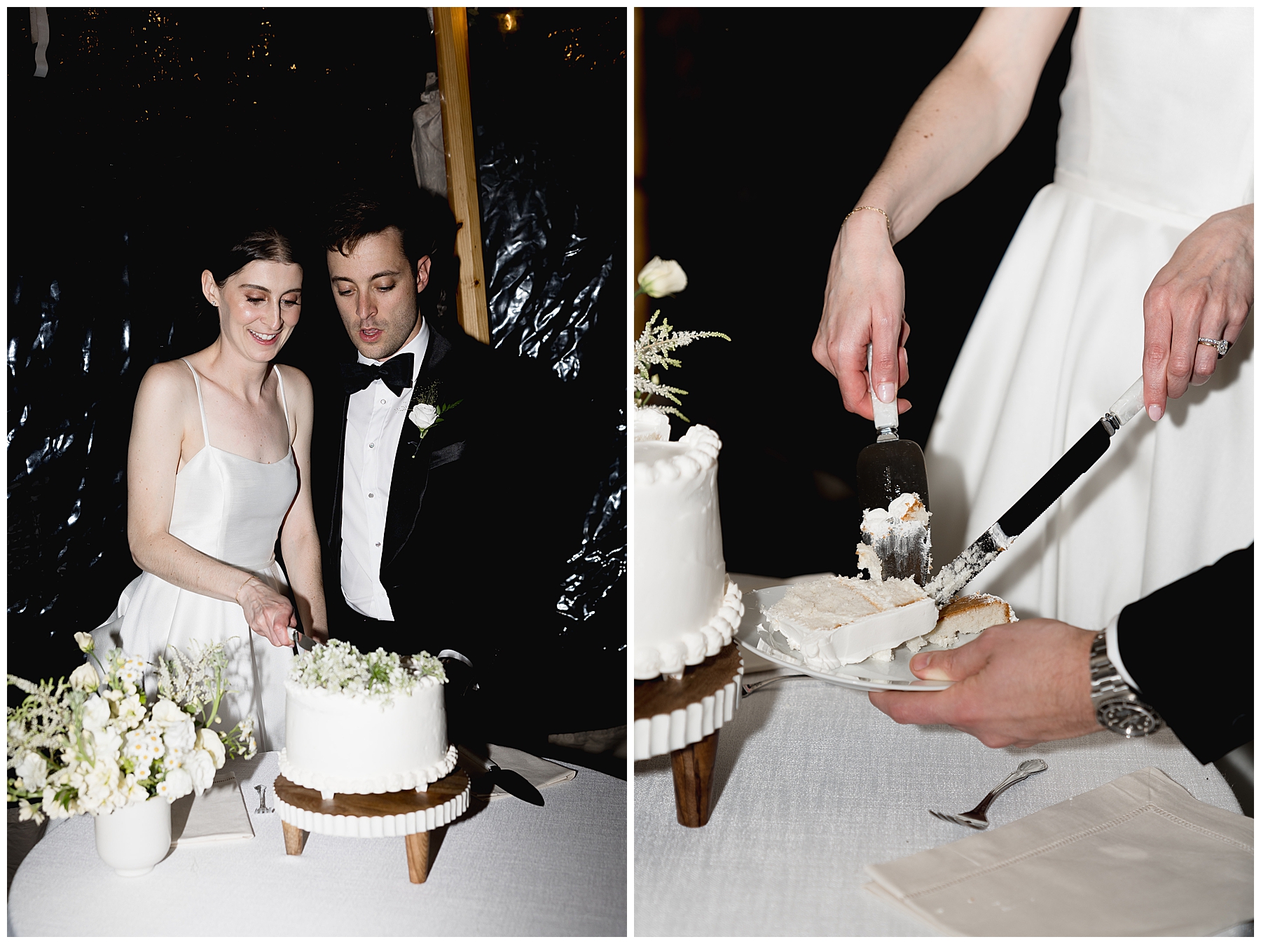 bride and groom cut their wedding cake 