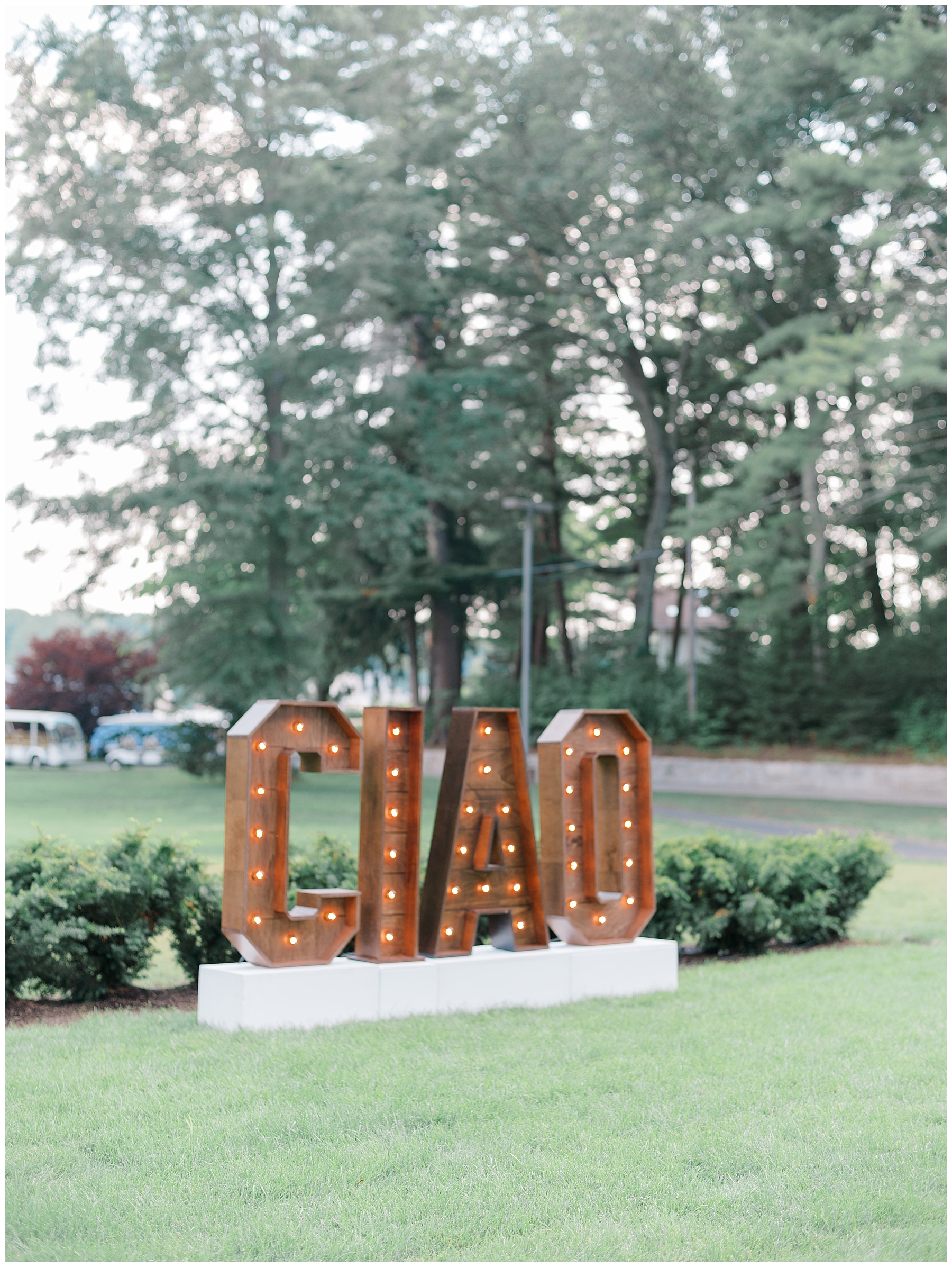 light up CIAO sign in front lawn