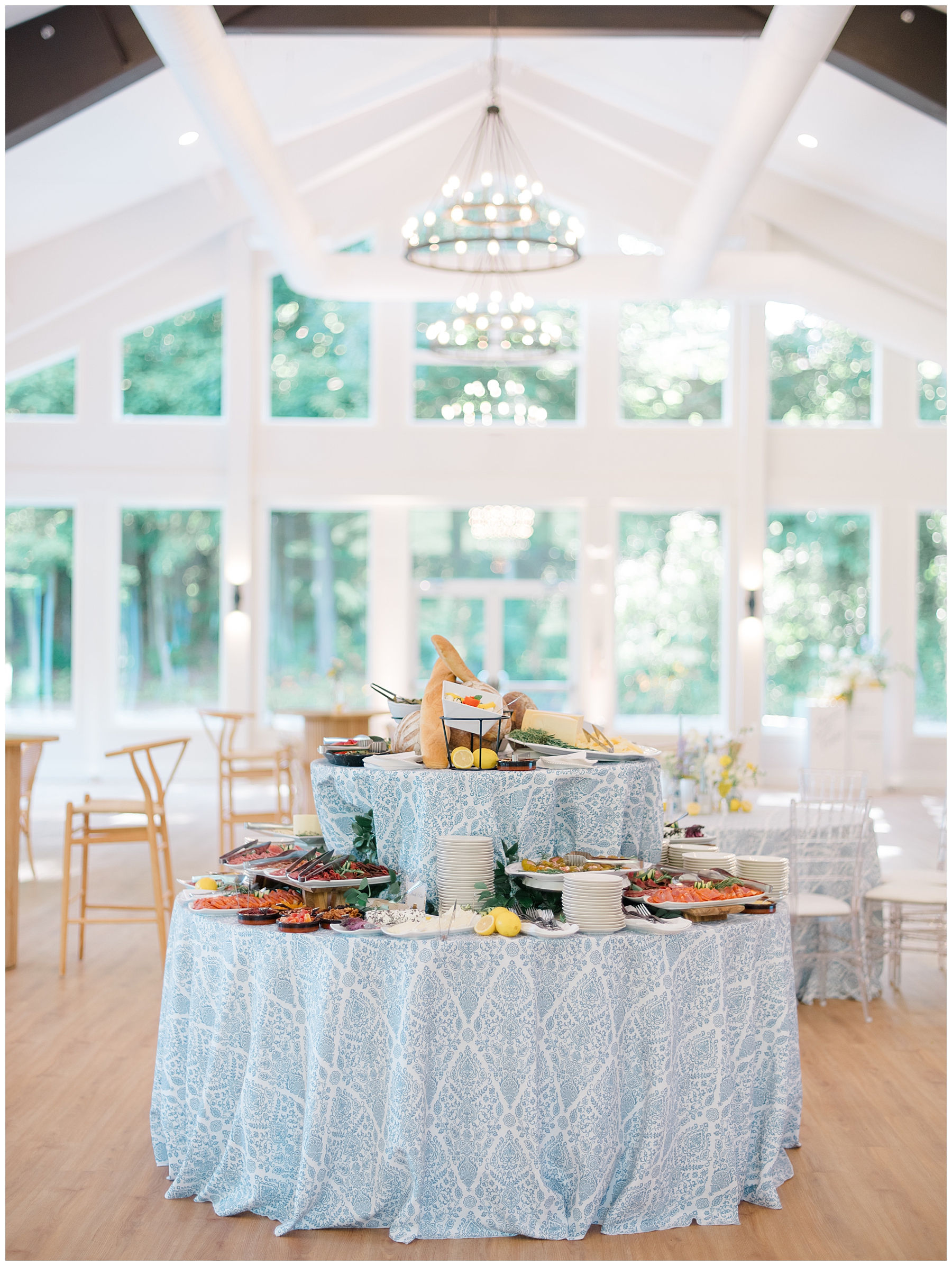 blue and white patterned table cloths