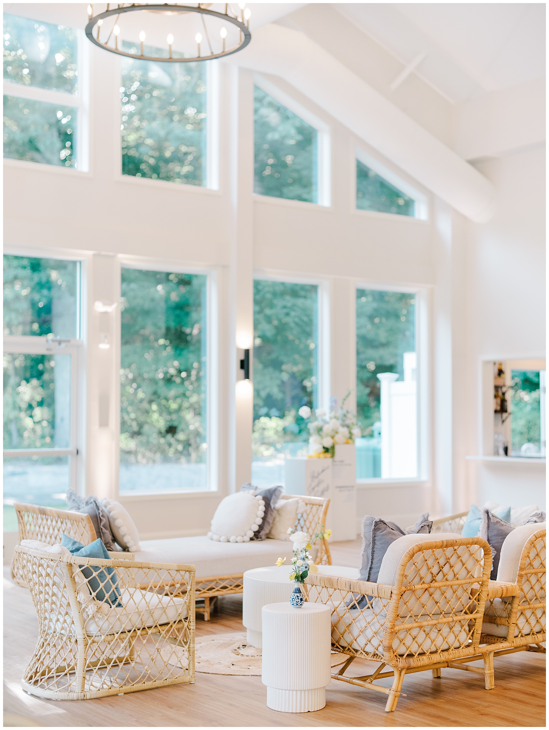 cozy seating facing large windows 