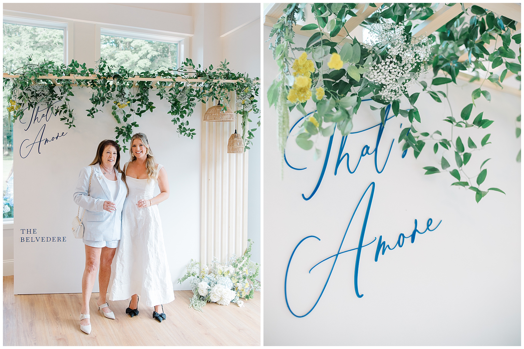 white photo wall decorated with greenery 