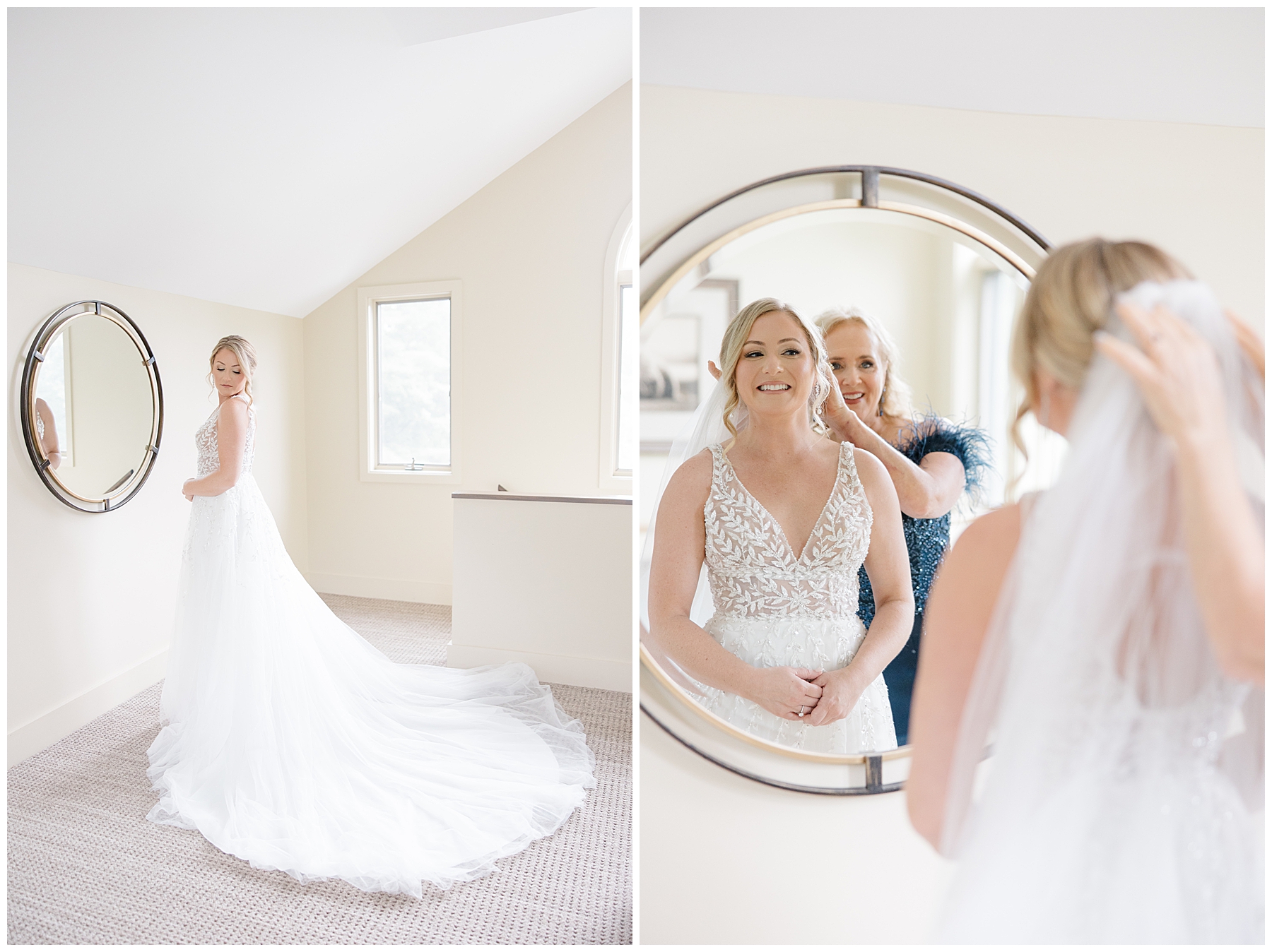 bride getting veil on