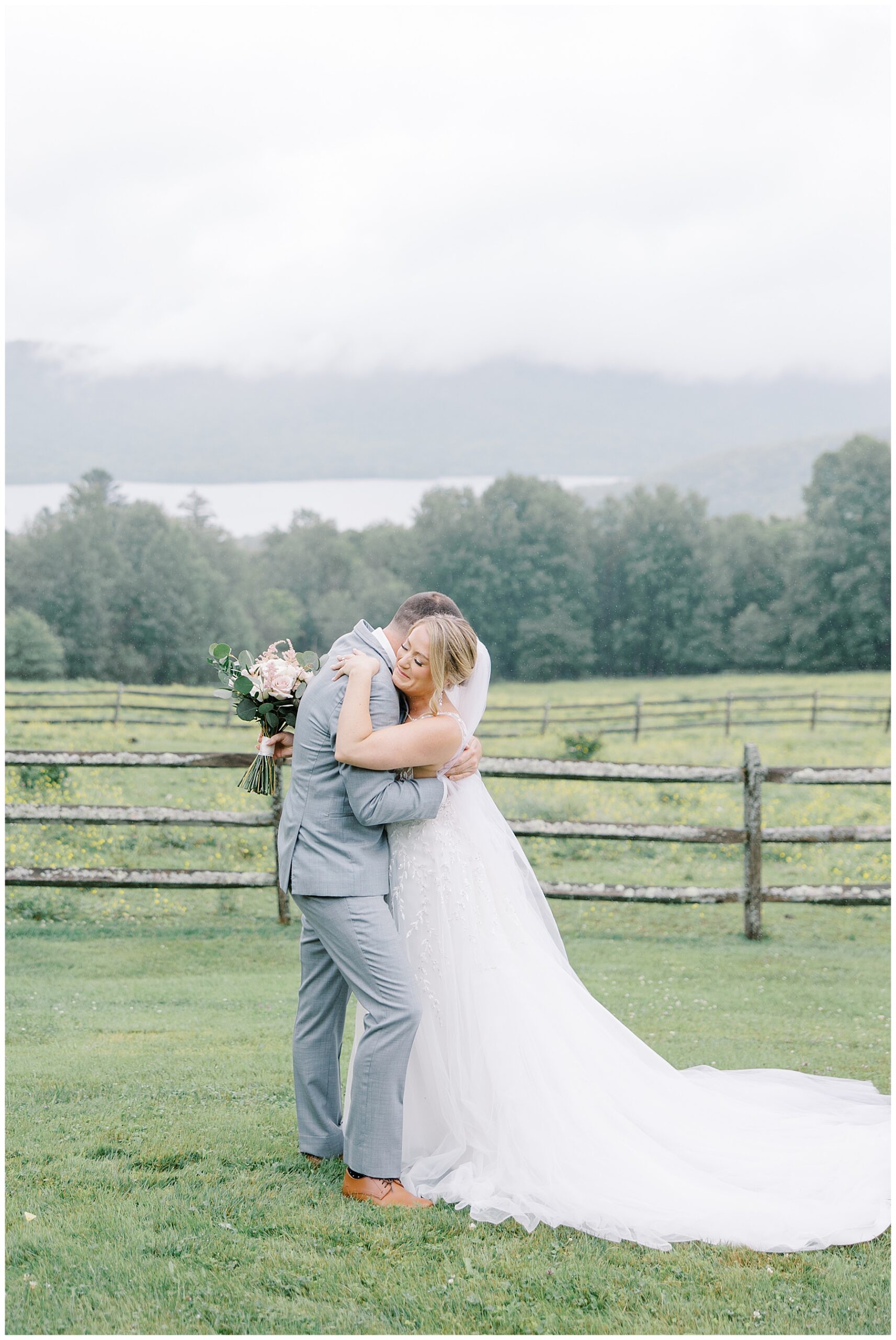 bride and groom hug during first look