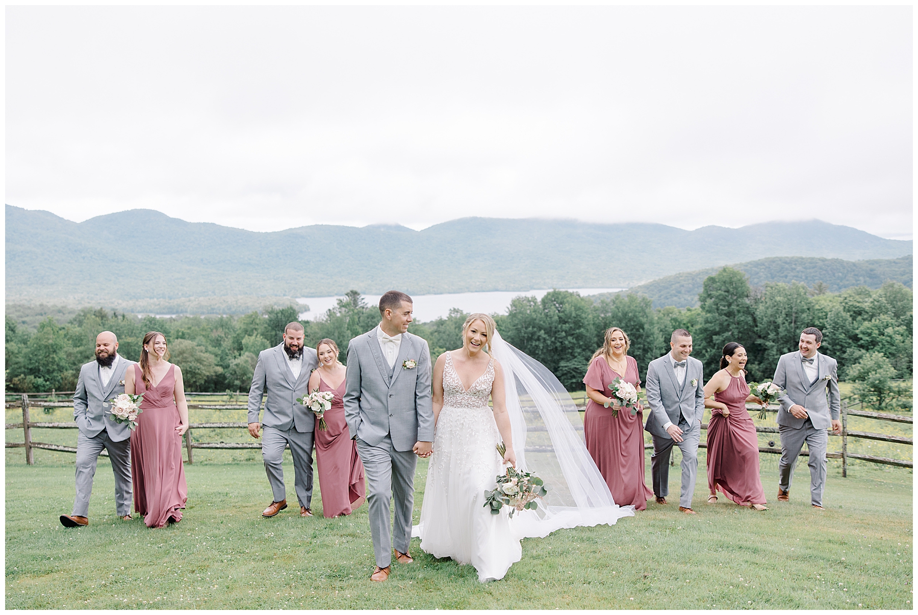 wedding party phots on mountain top 