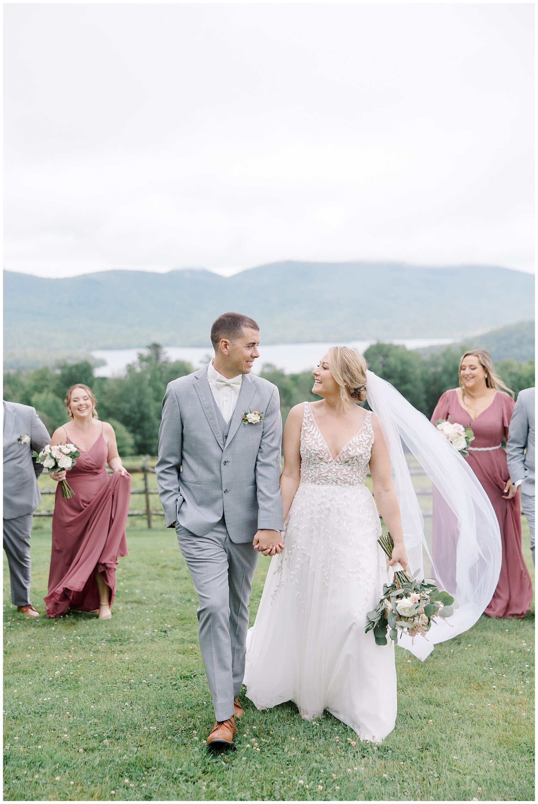 candid bridal party photos from Romantic Vermont Wedding at Mountain Top Resort 