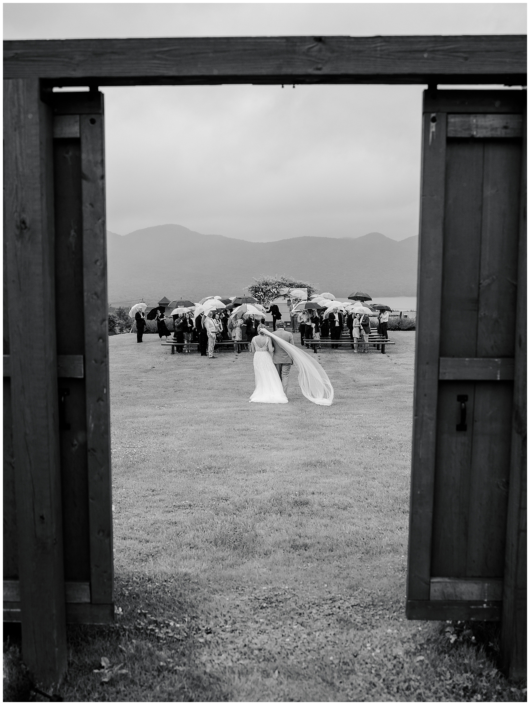 bride walks towards groom