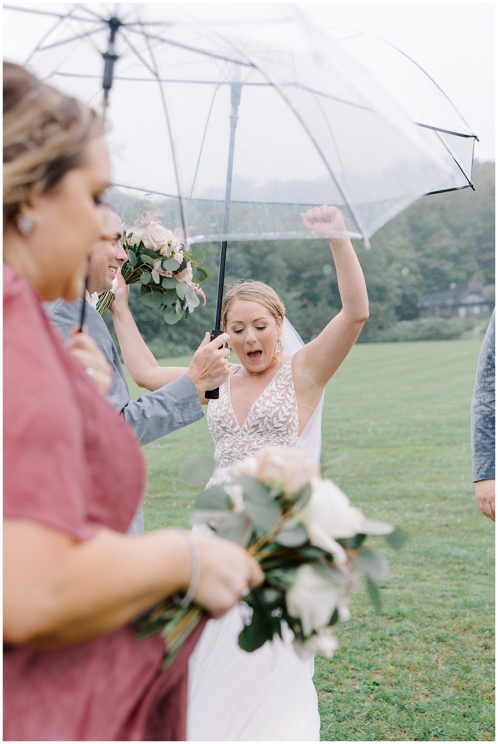 candid photo of bride celebrating at ceremony 