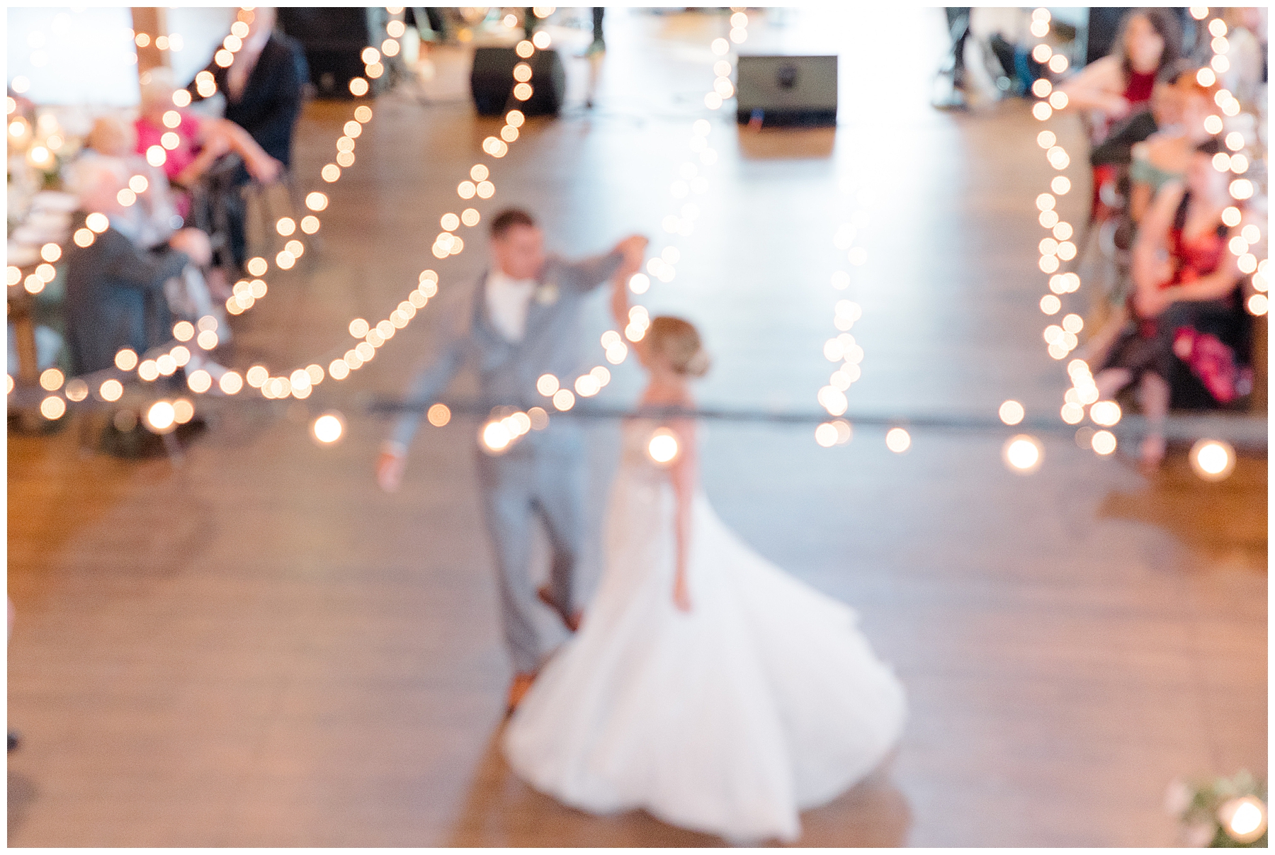 aerial view of husband and wife first dance